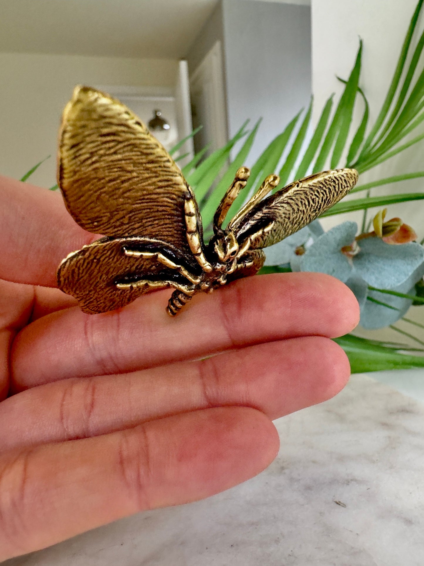 Big Brass Butterfly Treasures: Lifelike Butterfly Figurine and Desk Delight