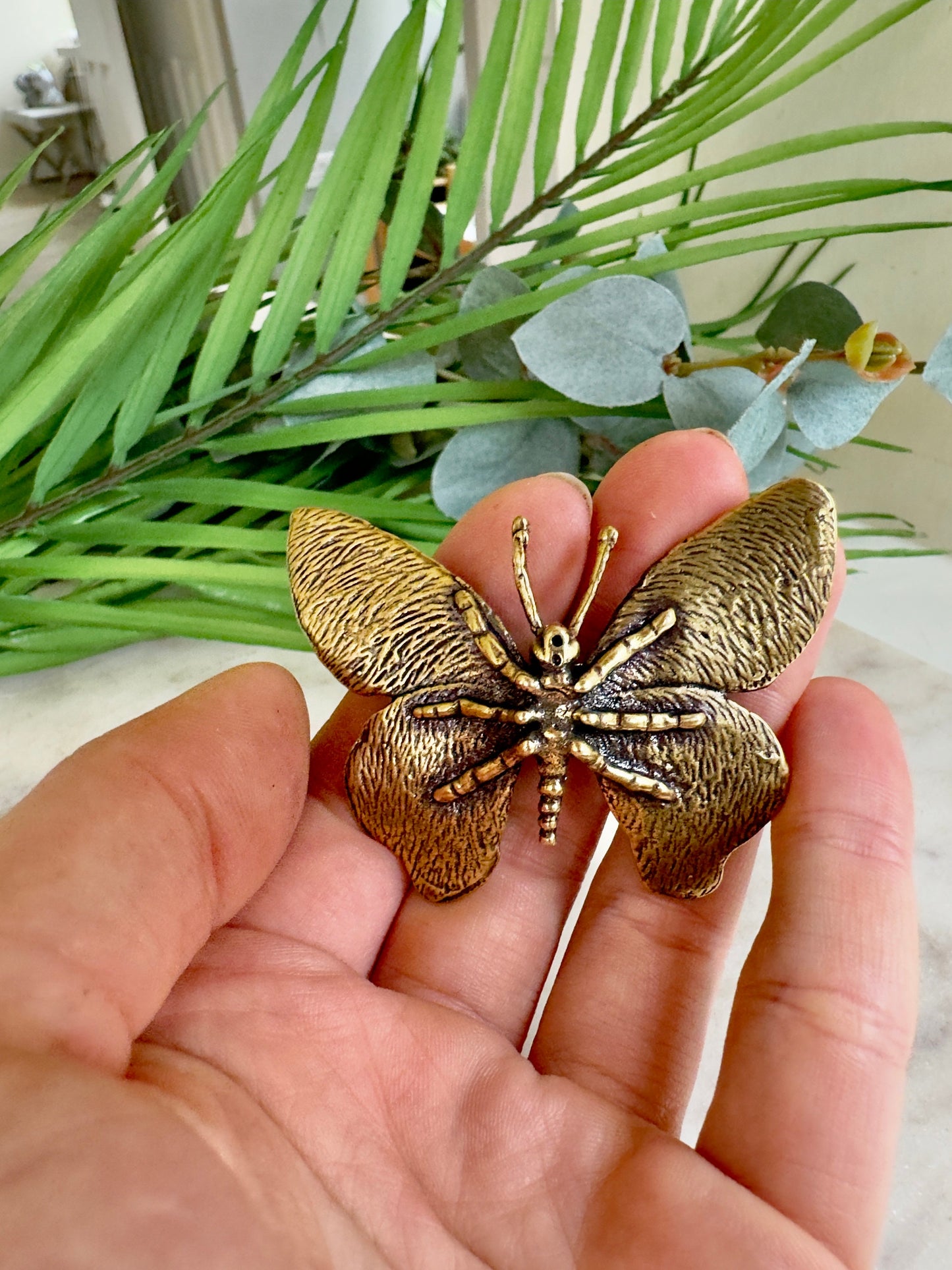 Big Brass Butterfly Treasures: Lifelike Butterfly Figurine and Desk Delight
