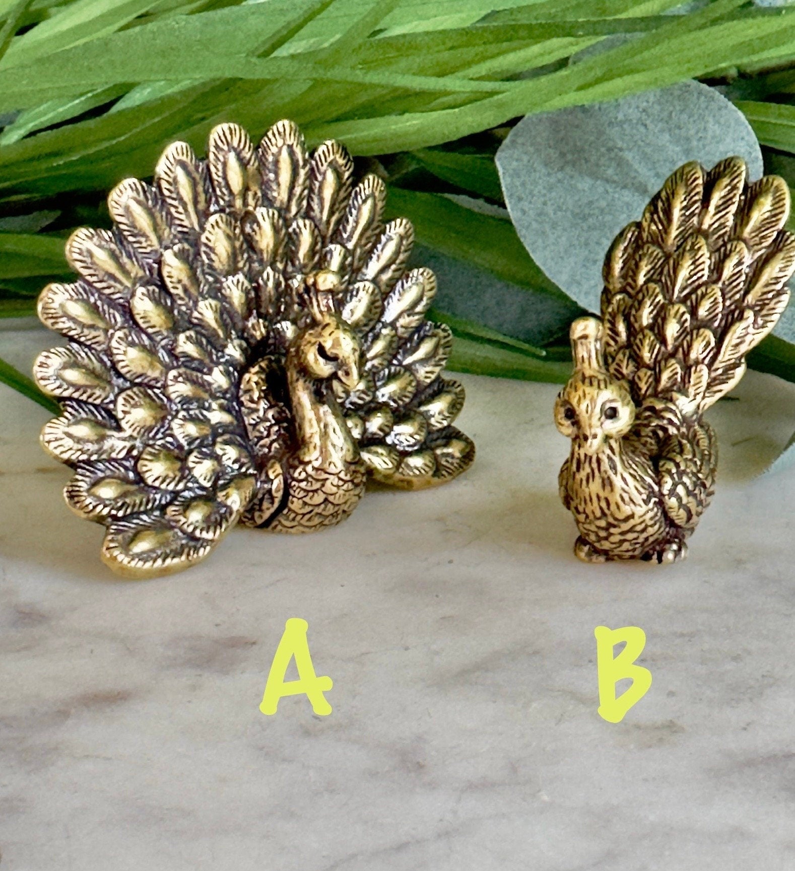 Solid Brass Peacock Figurine, Brass Bohemian Ornament, Couple of Peacocks Statue, Tropical bird miniature, Beautiful Metal Paperweight