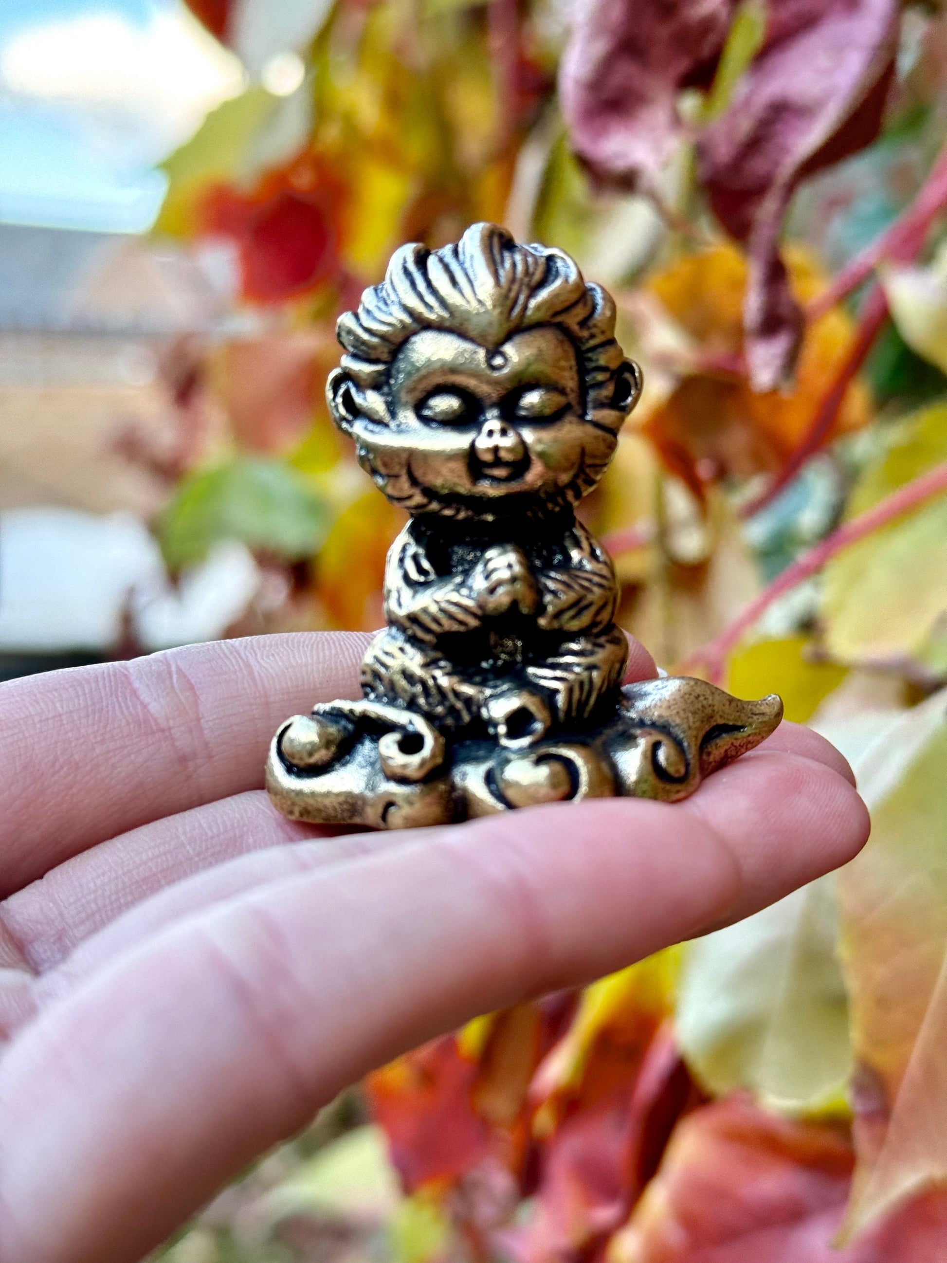 Spiritual Monkey brass statuette, macaque figurine, Metal Monkey Teacher spiritual mentor Figurine, Buddhist monk Medatating miniature