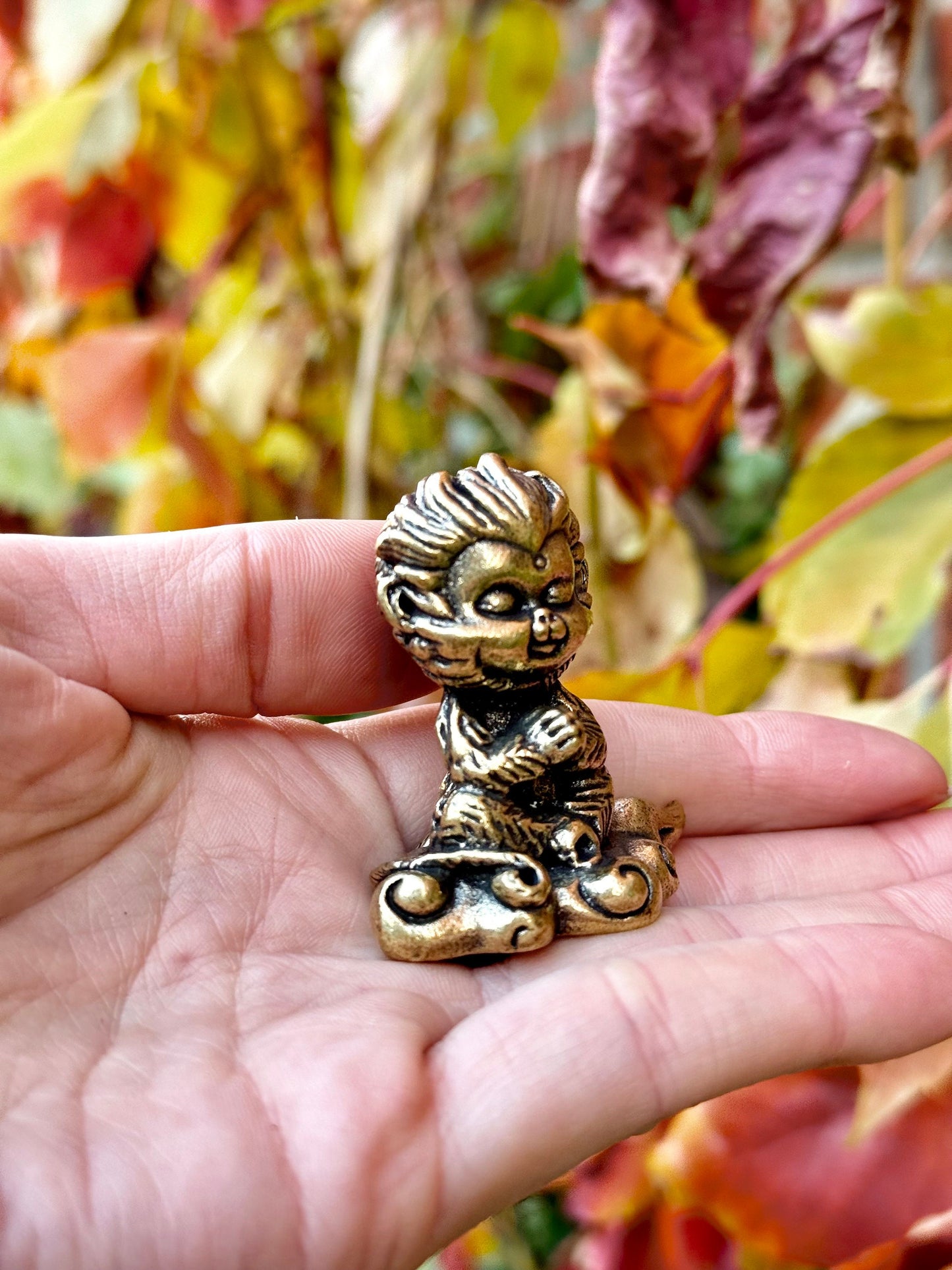 Spiritual Monkey brass statuette, macaque figurine, Metal Monkey Teacher spiritual mentor Figurine, Buddhist monk Medatating miniature