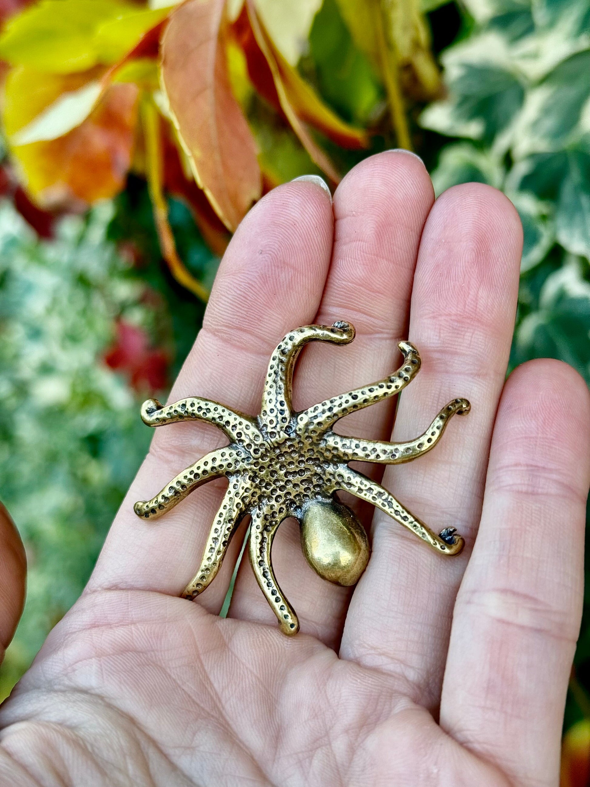 Solid Brass Octopus, calamari Miniature Figurine, Sea animals ornament, Home Decor, Collectible miniature, sea lover Gift, UK Seller