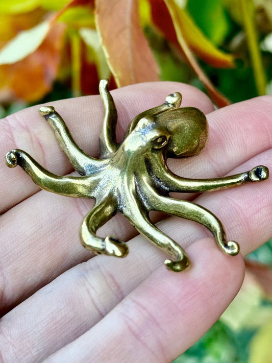 Solid Brass Octopus, calamari Miniature Figurine, Sea animals ornament, Home Decor, Collectible miniature, sea lover Gift, UK Seller