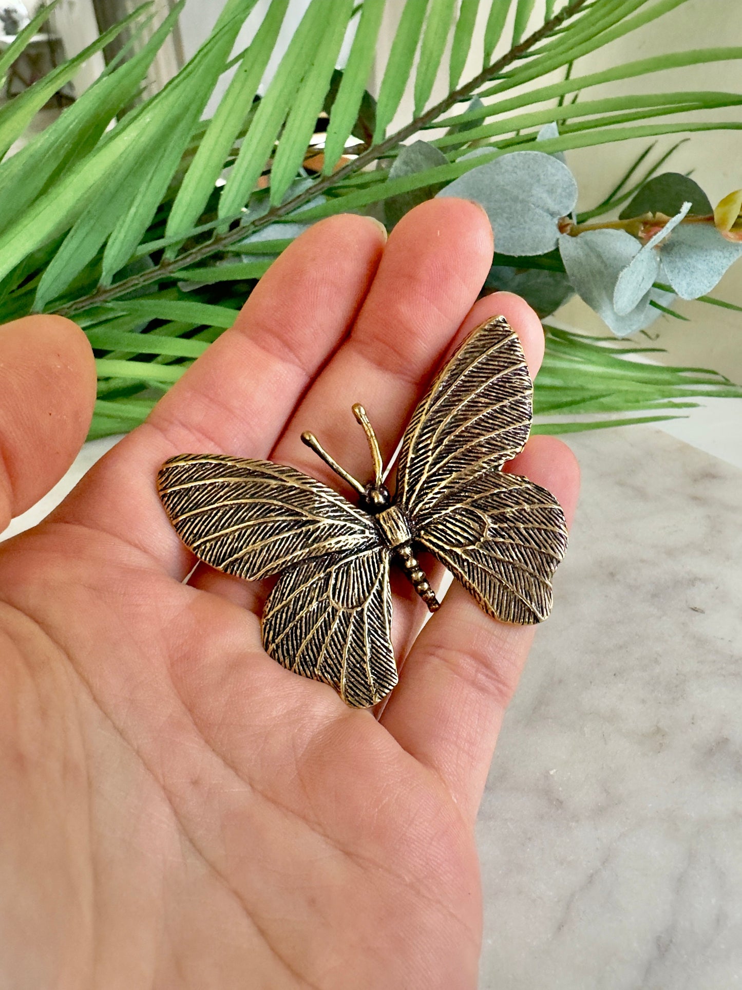 Big Brass Butterfly Treasures: Lifelike Butterfly Figurine and Desk Delight