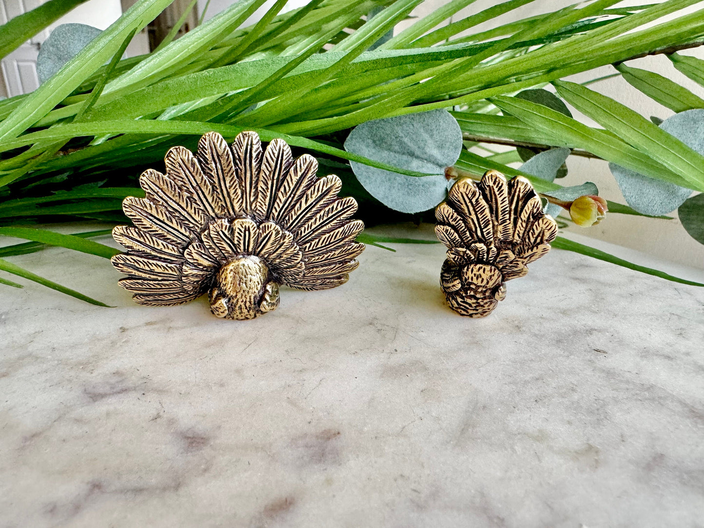 Solid Brass Peacock Figurine, Brass Bohemian Ornament, Couple of Peacocks Statue, Tropical bird miniature, Beautiful Metal Paperweight