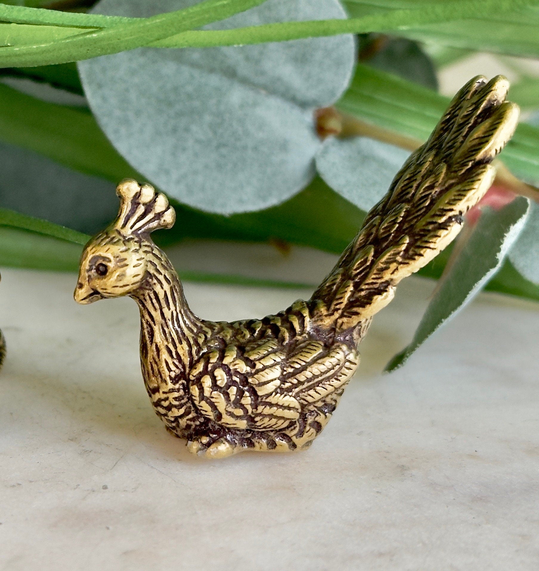 Solid Brass Peacock Figurine, Brass Bohemian Ornament, Couple of Peacocks Statue, Tropical bird miniature, Beautiful Metal Paperweight