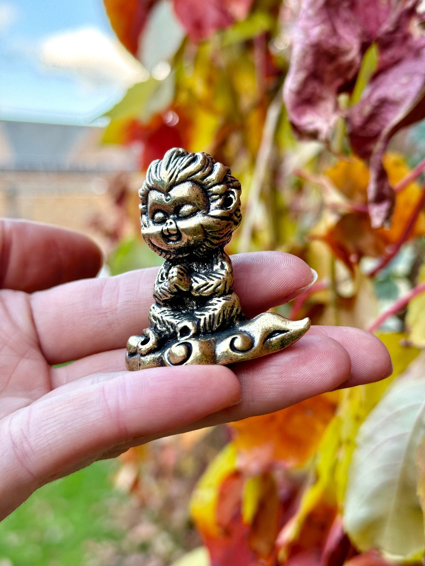 Spiritual Monkey brass statuette, macaque figurine, Metal Monkey Teacher spiritual mentor Figurine, Buddhist monk Medatating miniature