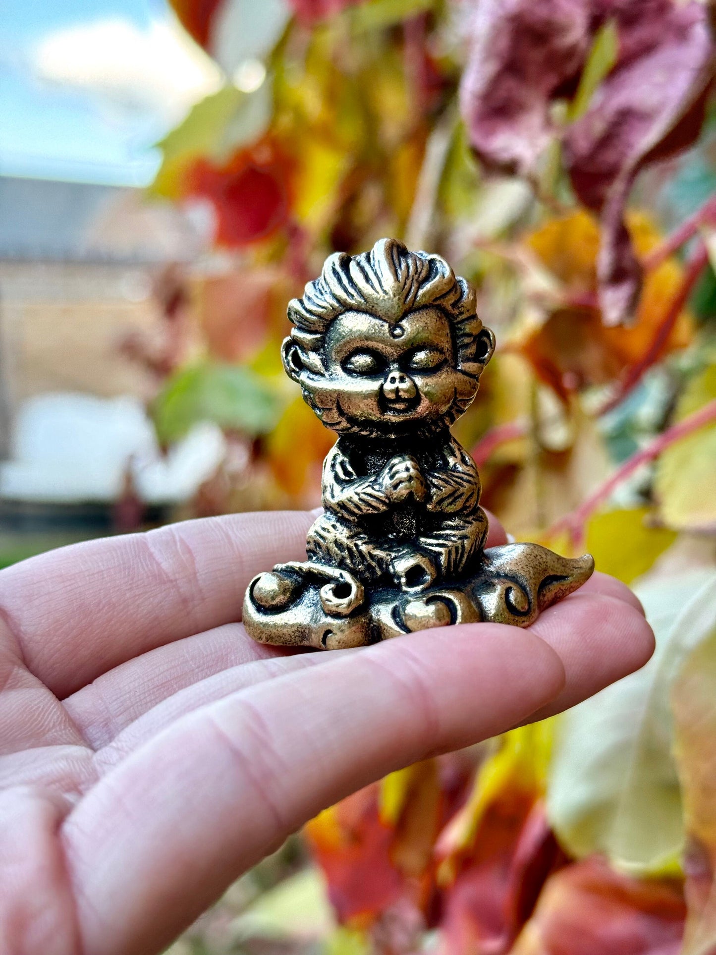 Spiritual Monkey brass statuette, macaque figurine, Metal Monkey Teacher spiritual mentor Figurine, Buddhist monk Medatating miniature