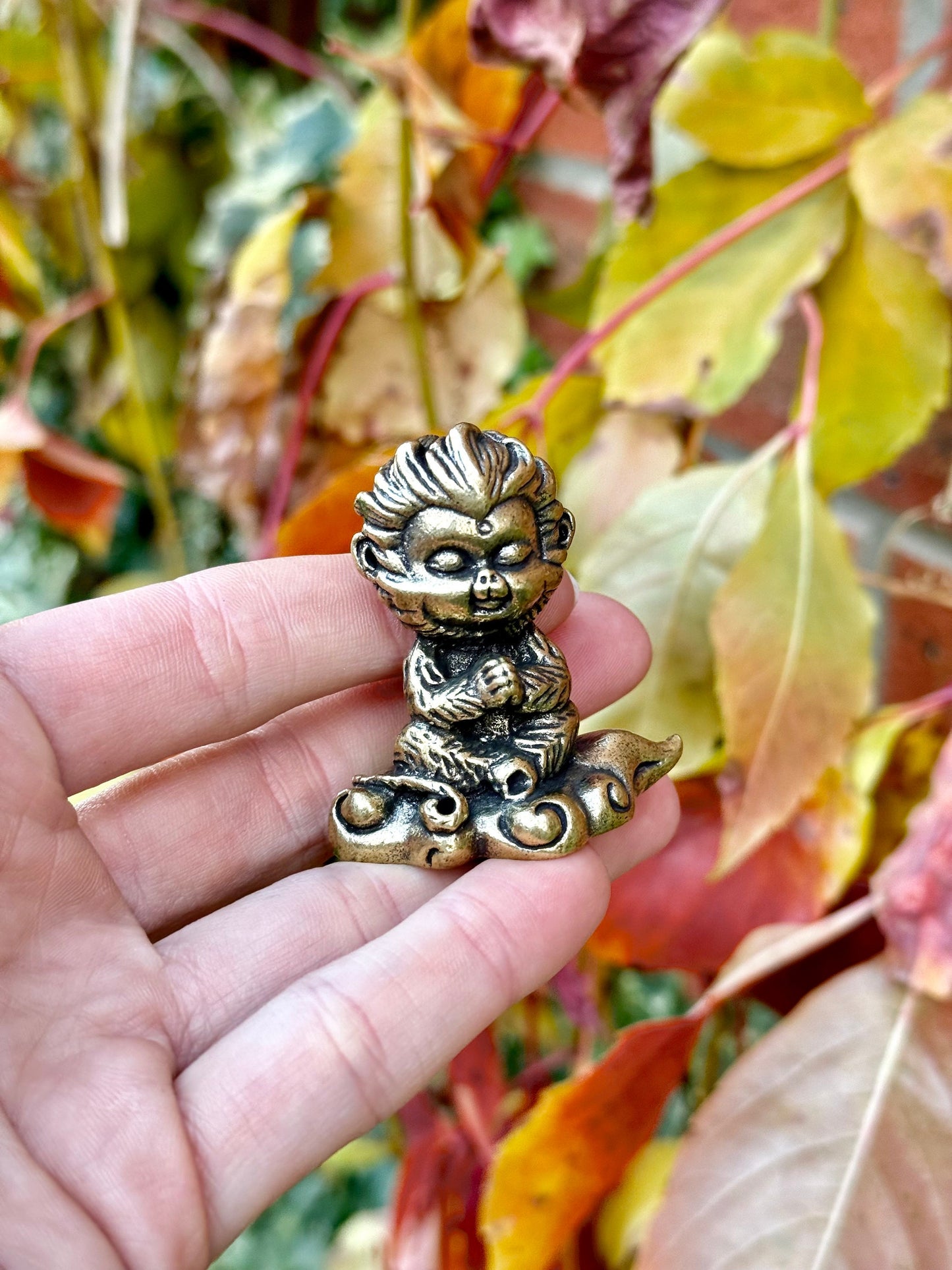 Spiritual Monkey brass statuette, macaque figurine, Metal Monkey Teacher spiritual mentor Figurine, Buddhist monk Medatating miniature