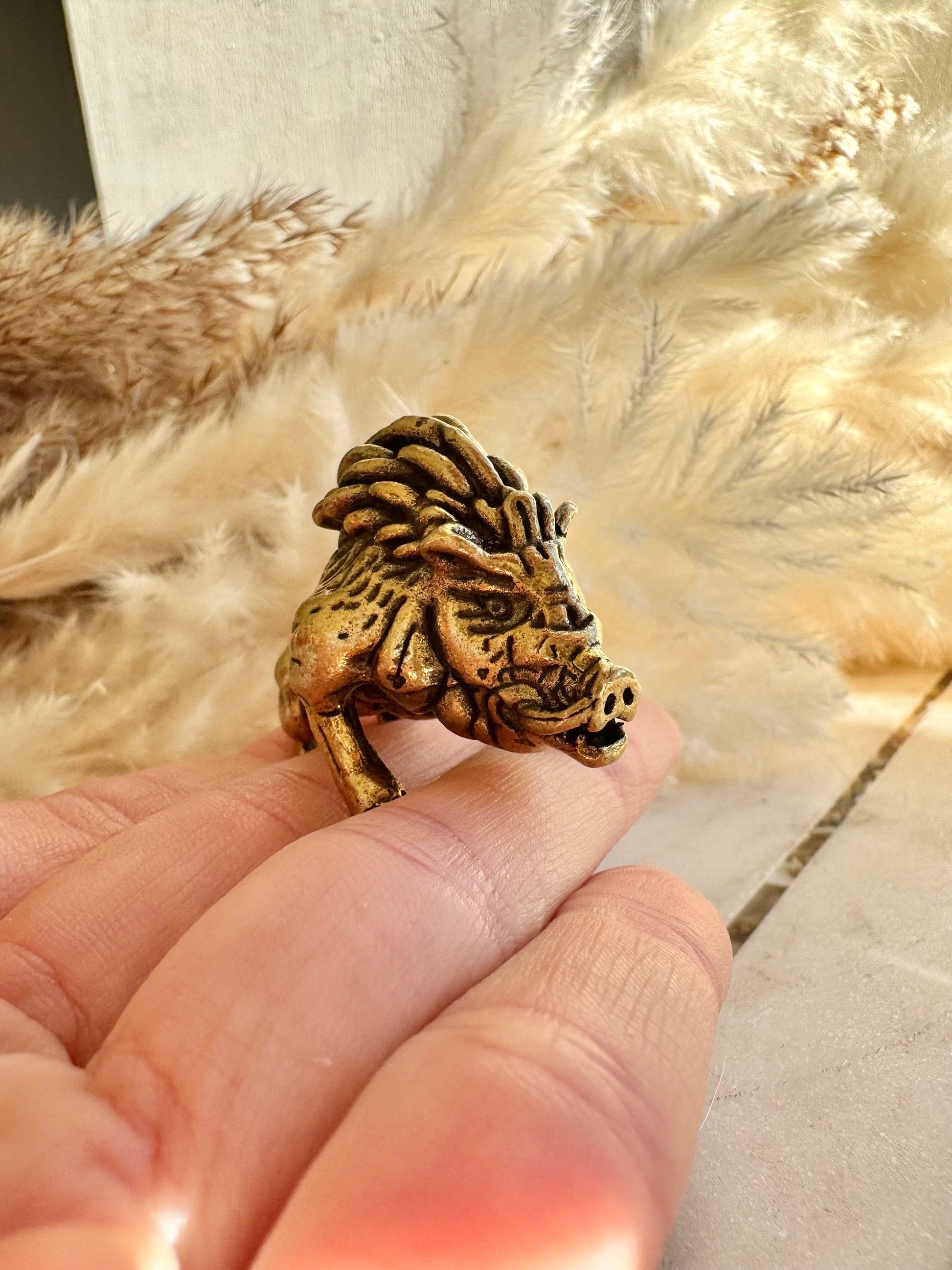 Solid brass Wild Boar Figurine, Viking Bravado, Wild pig figurine, Musculine little boar ornament