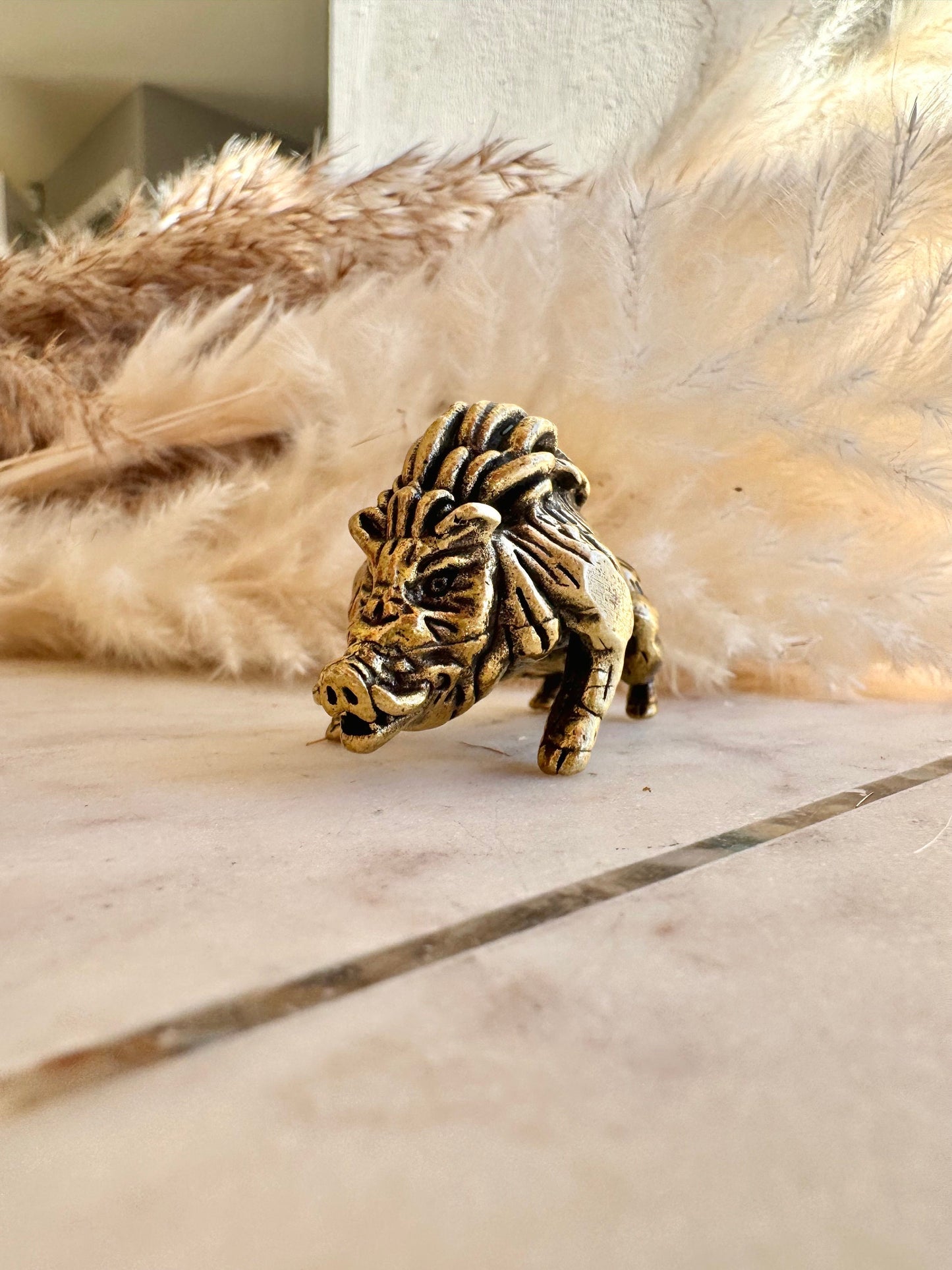 Solid brass Wild Boar Figurine, Viking Bravado, Wild pig figurine, Musculine little boar ornament