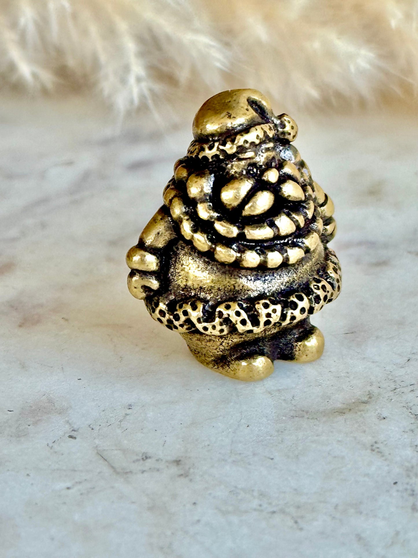 Solid Brass Santa Claus Figurine - Christmas Ornament, Tiny Gold Santa Statue, Holidays Metal Art, Santa Desk Decor, Christmas Gift for Her