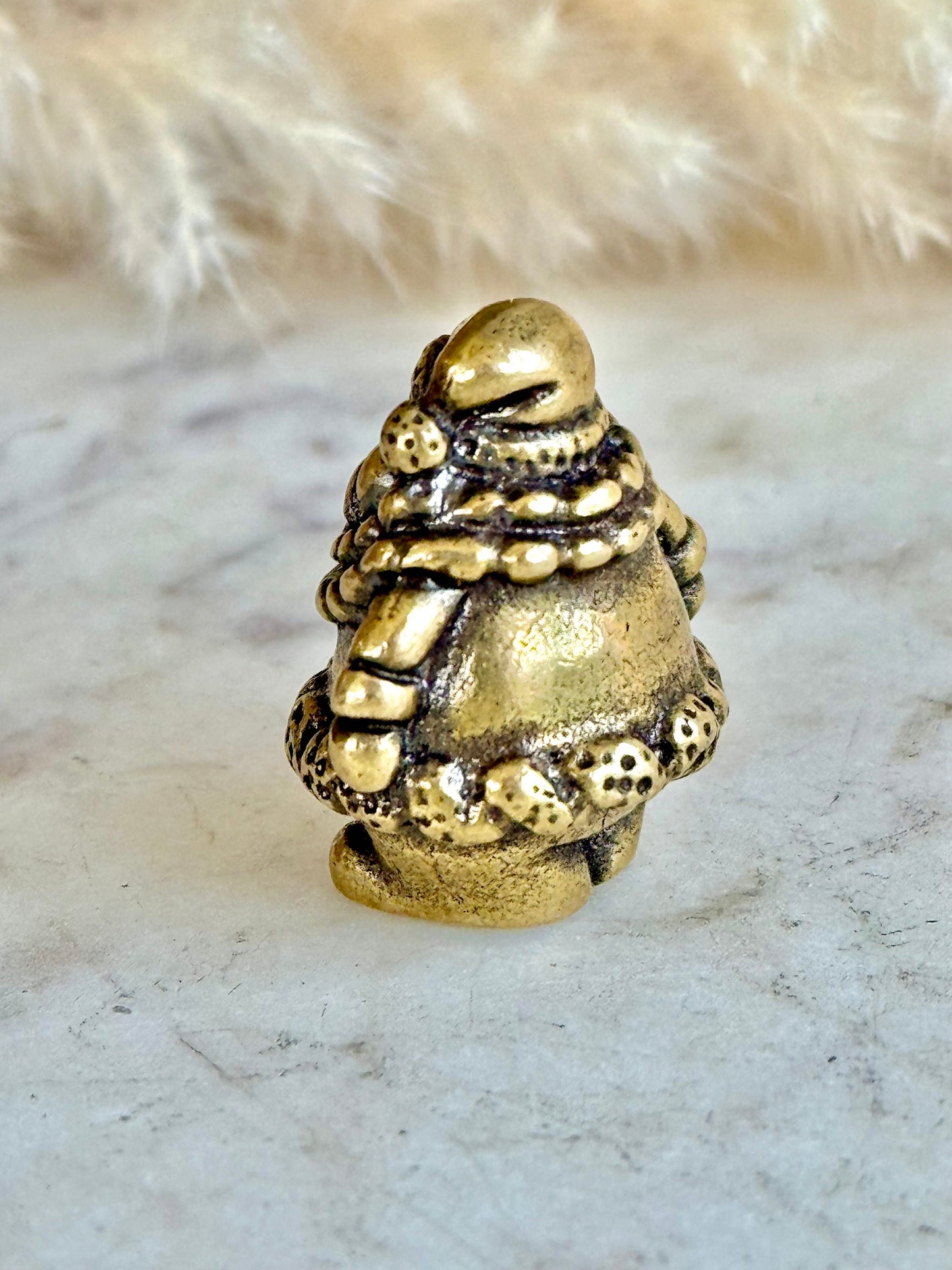 Solid Brass Santa Claus Figurine - Christmas Ornament, Tiny Gold Santa Statue, Holidays Metal Art, Santa Desk Decor, Christmas Gift for Her