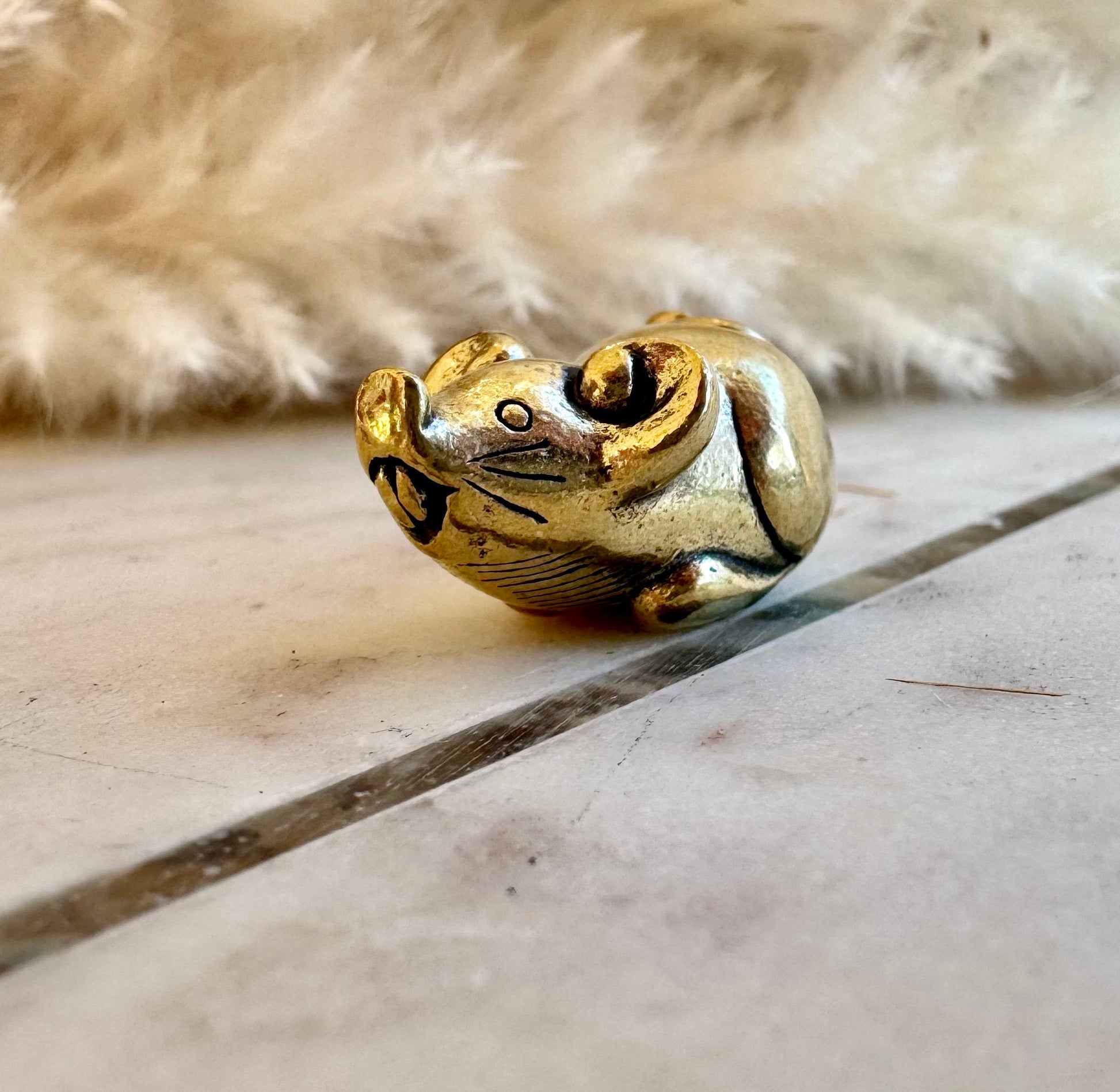 Whimsical Smiley Mouse Talisman - Lucky Charm Statuette