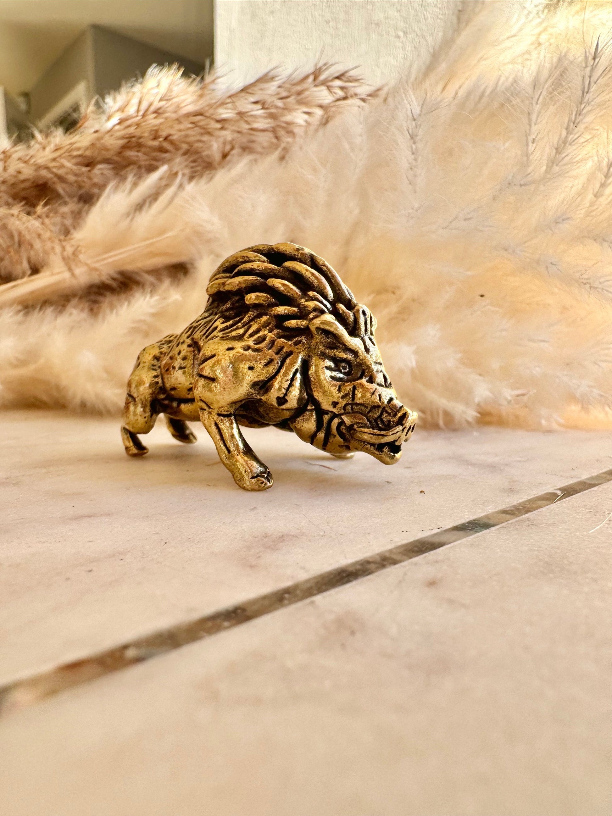 Solid brass Wild Boar Figurine, Viking Bravado, Wild pig figurine, Musculine little boar ornament