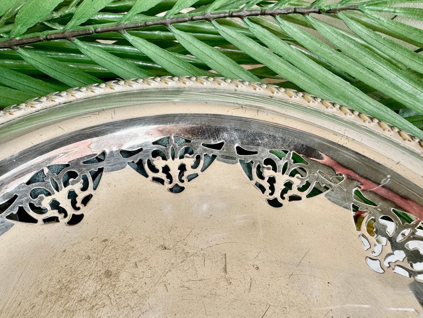 Vintage Silver Plated Pierced Basket Dish with foldable handle and delicate flower detail, Vintage Metal Fruit bowl