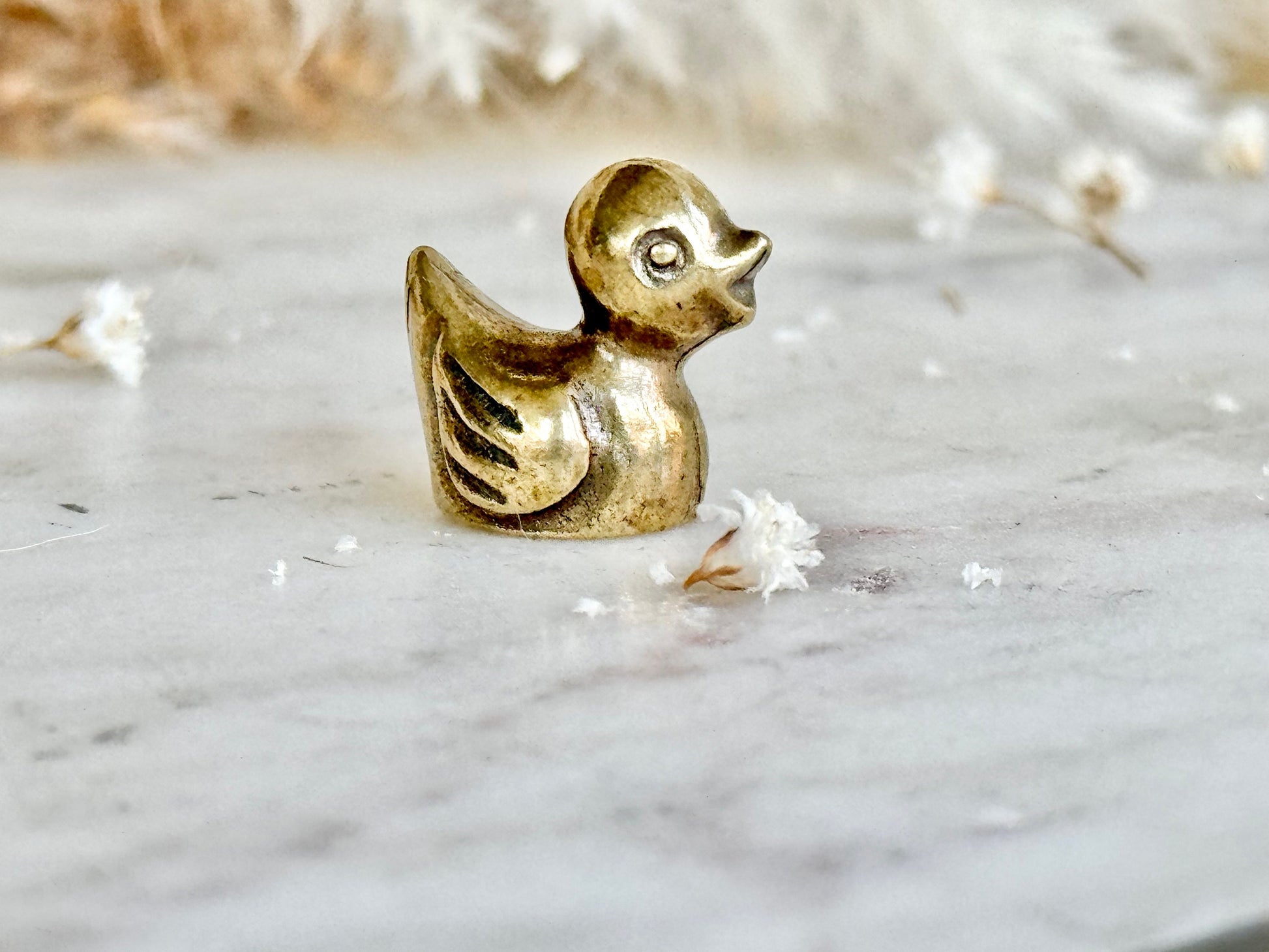 Tiny Duck miniature, solid brass little bird figurine, Couple of ducks miniature gift, Desktop ornament, Japanese style figuri