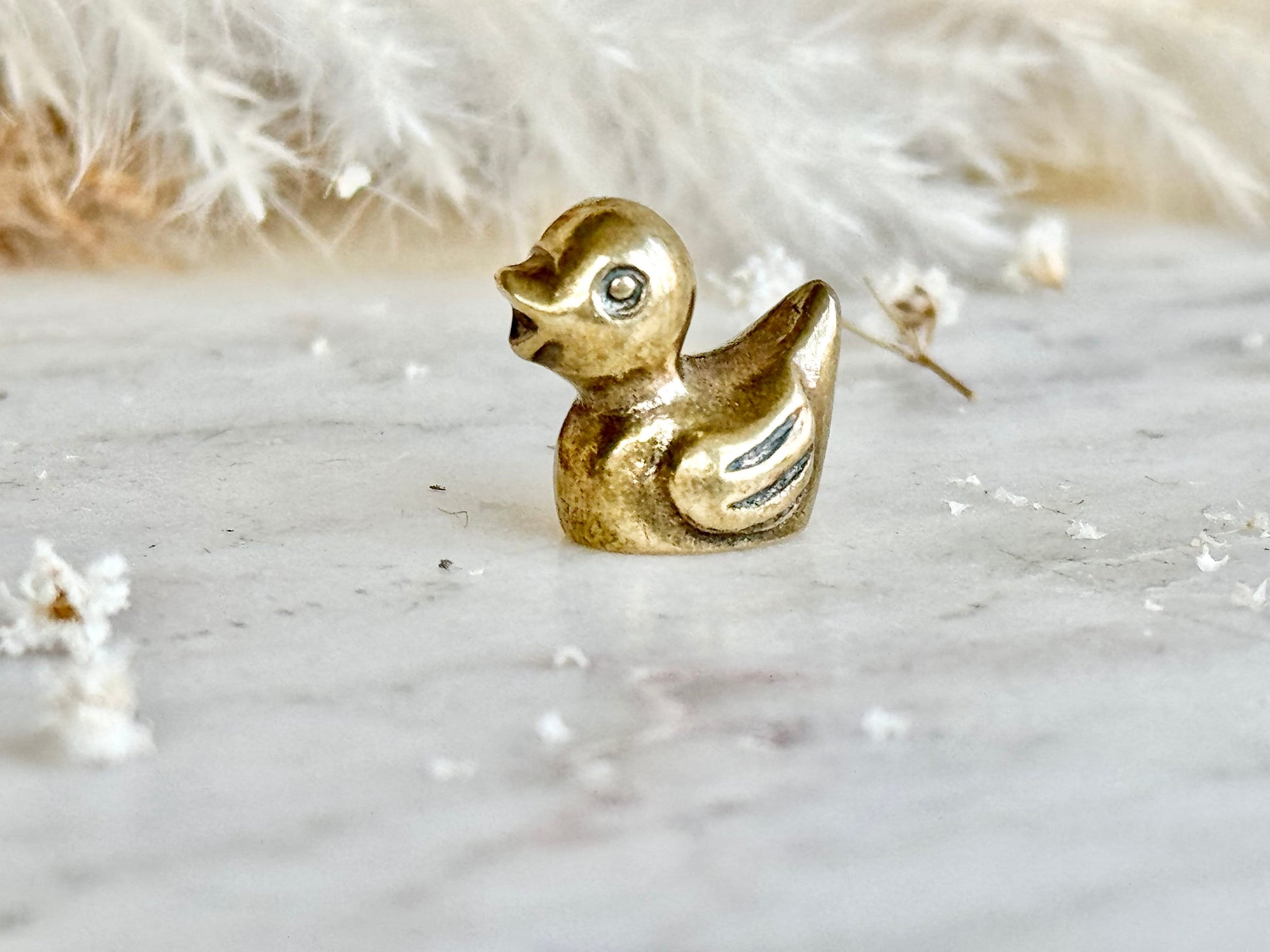 Tiny Duck miniature, solid brass little bird figurine, Couple of ducks miniature gift, Desktop ornament, Japanese style figuri