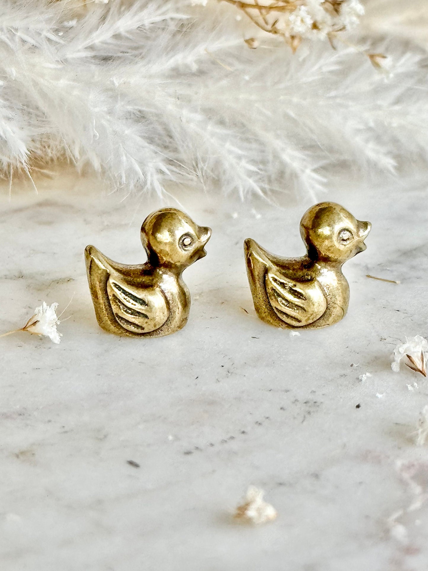 Tiny Duck miniature, solid brass little bird figurine, Couple of ducks miniature gift, Desktop ornament, Japanese style figuri