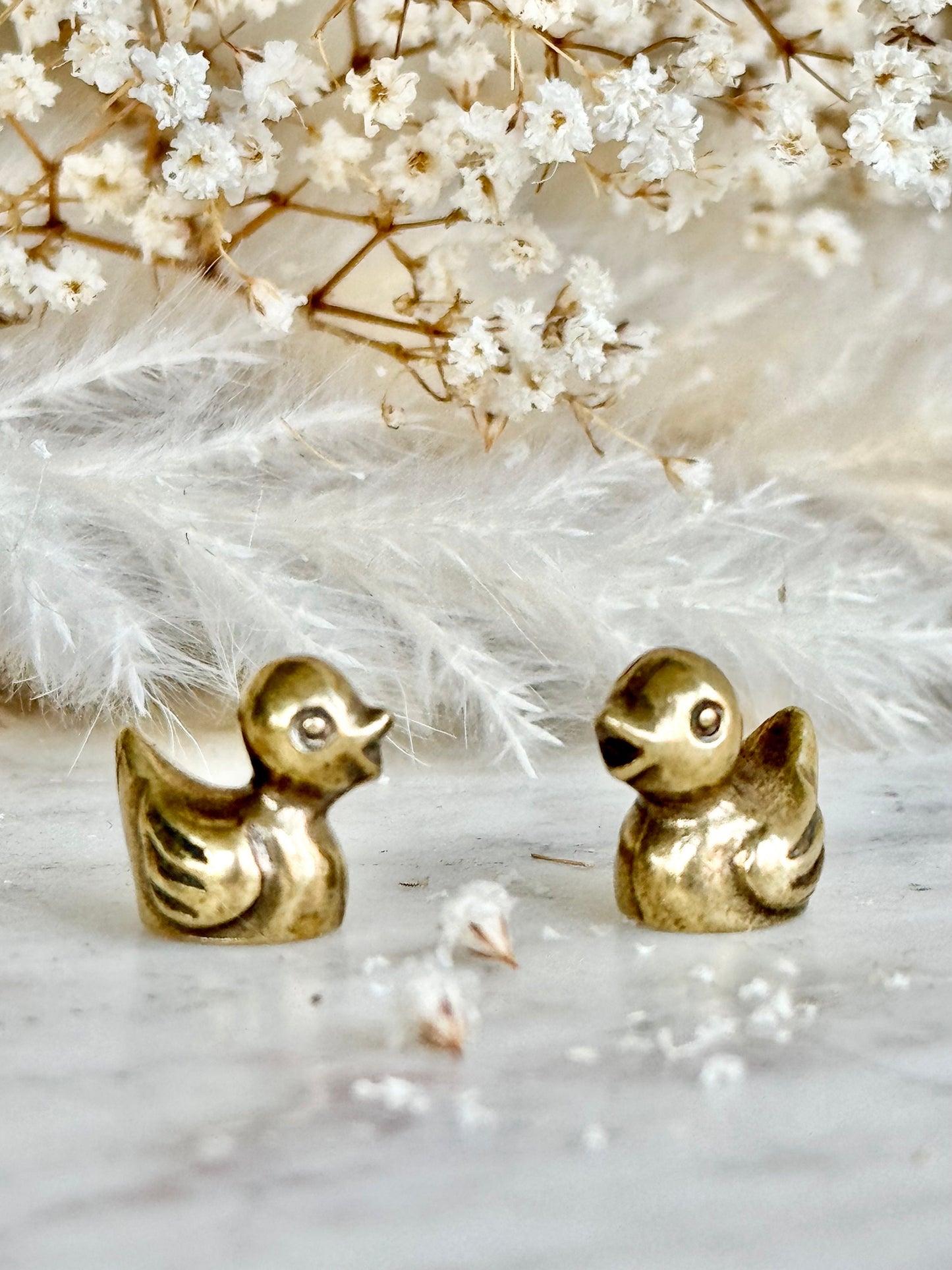 Tiny Duck miniature, solid brass little bird figurine, Couple of ducks miniature gift, Desktop ornament, Japanese style figuri