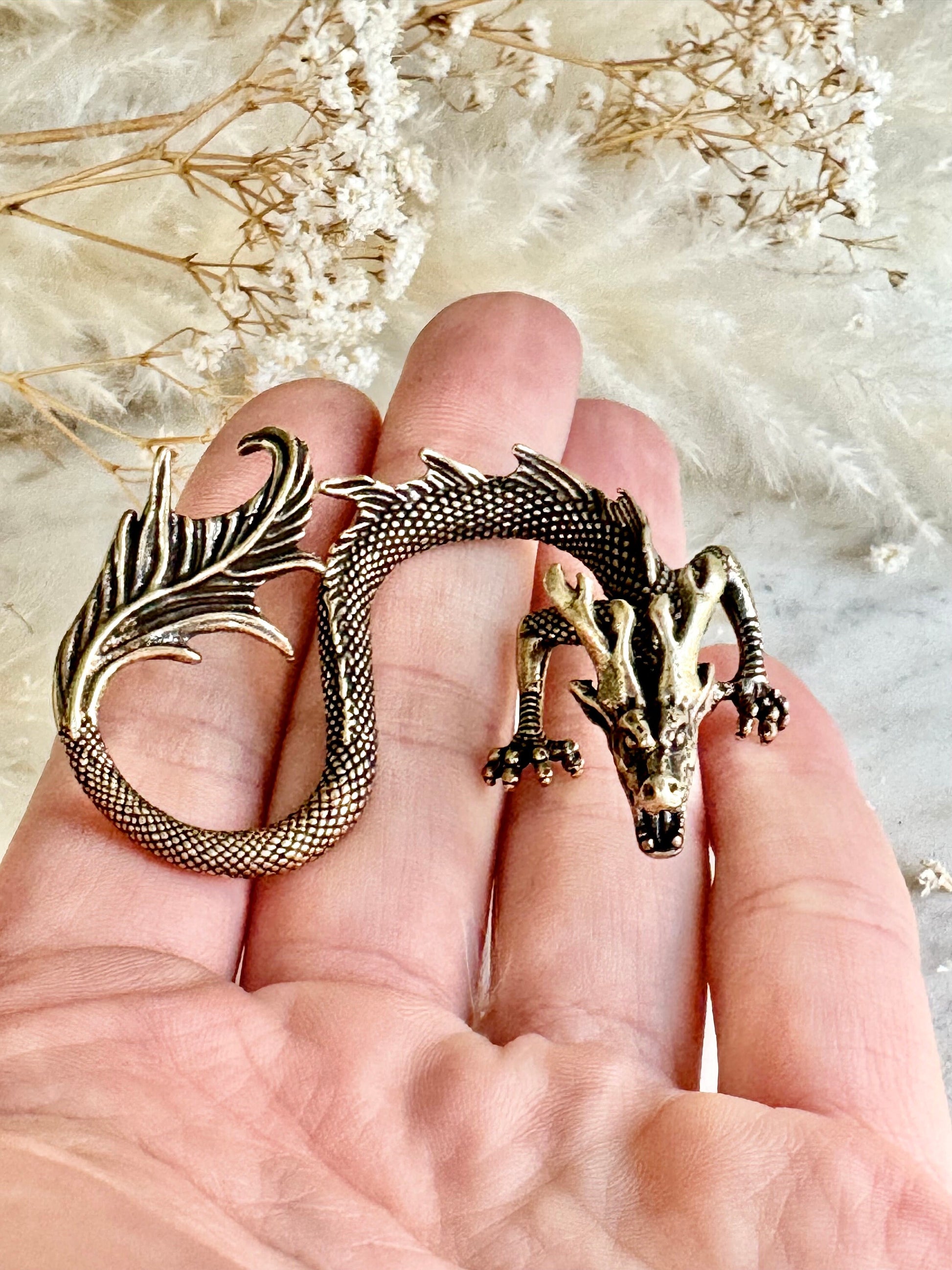 Fighting Dragons solid brass miniature, Chinese Feng Shui Animal Statue, golden dragon statuette, Chinese new year gift, fountain pen rest