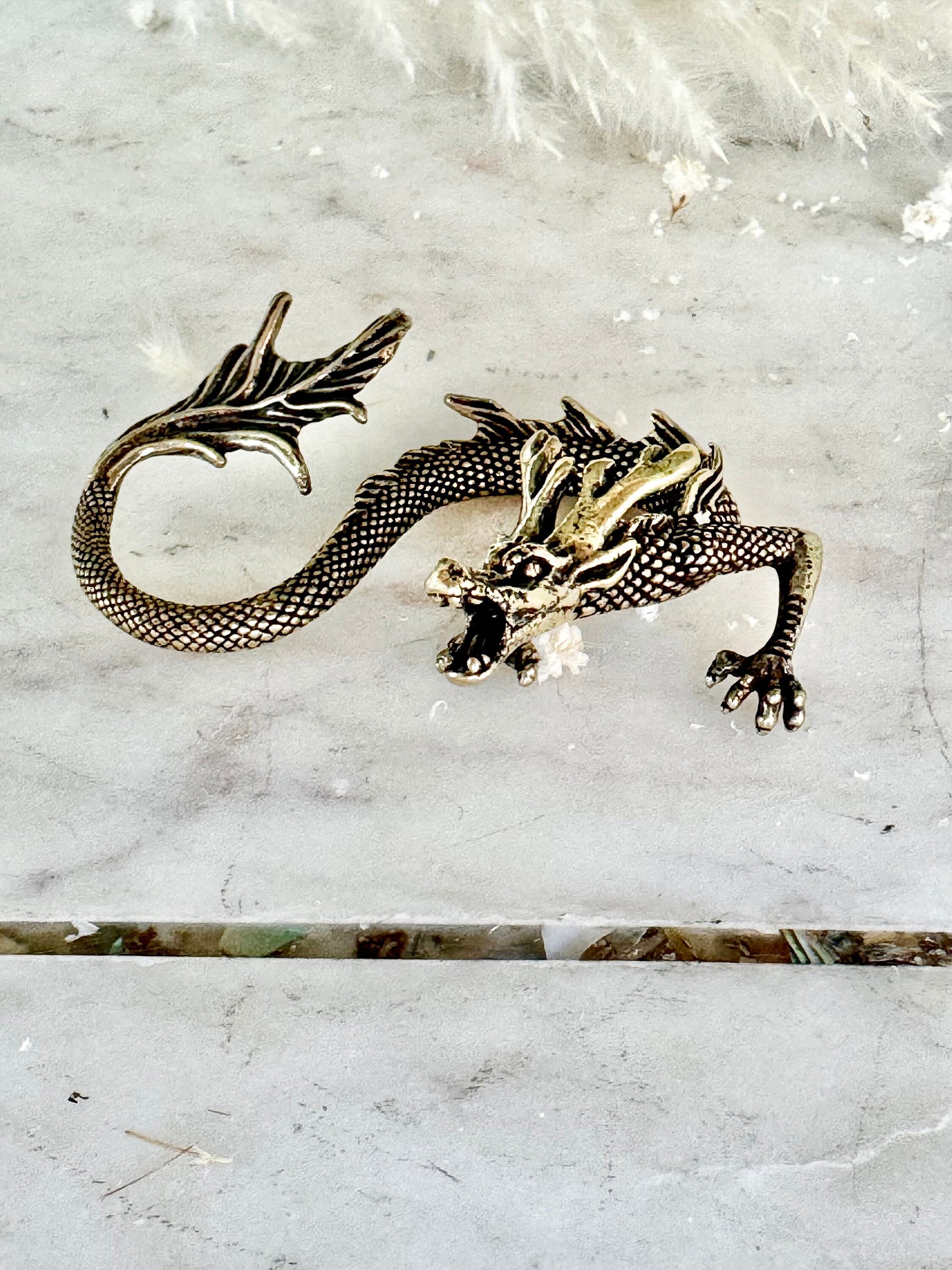 Fighting Dragons solid brass miniature, Chinese Feng Shui Animal Statue, golden dragon statuette, Chinese new year gift, fountain pen rest