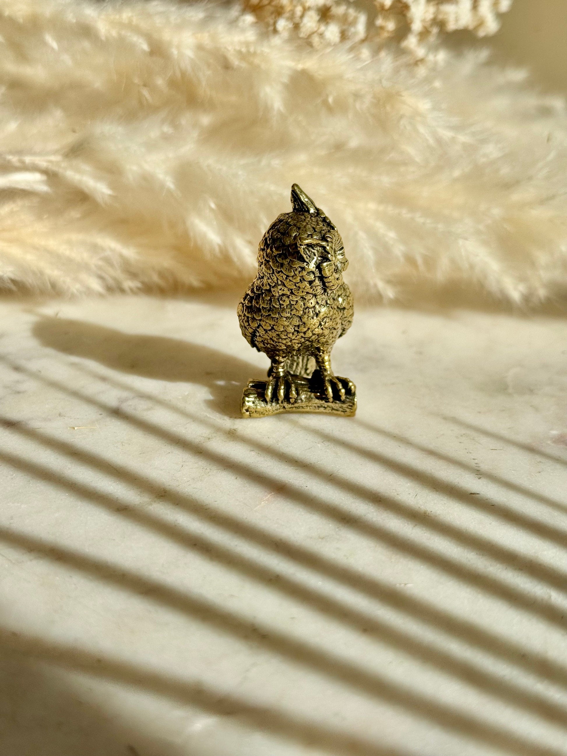 Wise eagle-owl figurine, Metal Owl ornament, fine lifelike solid brass figurine, desktop decoration, winter bird statuette, Christmas gift