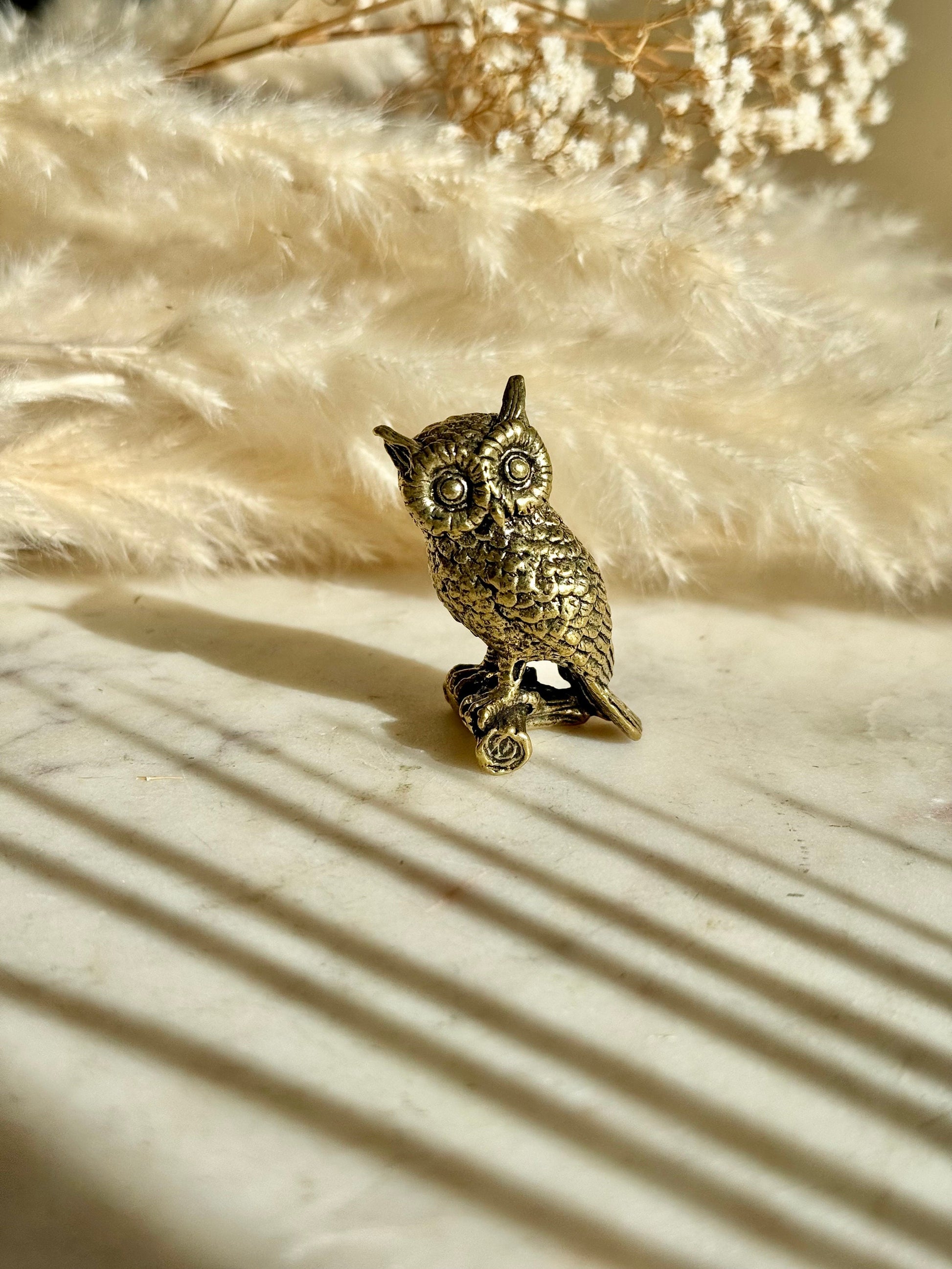 Wise eagle-owl figurine, Metal Owl ornament, fine lifelike solid brass figurine, desktop decoration, winter bird statuette, Christmas gift