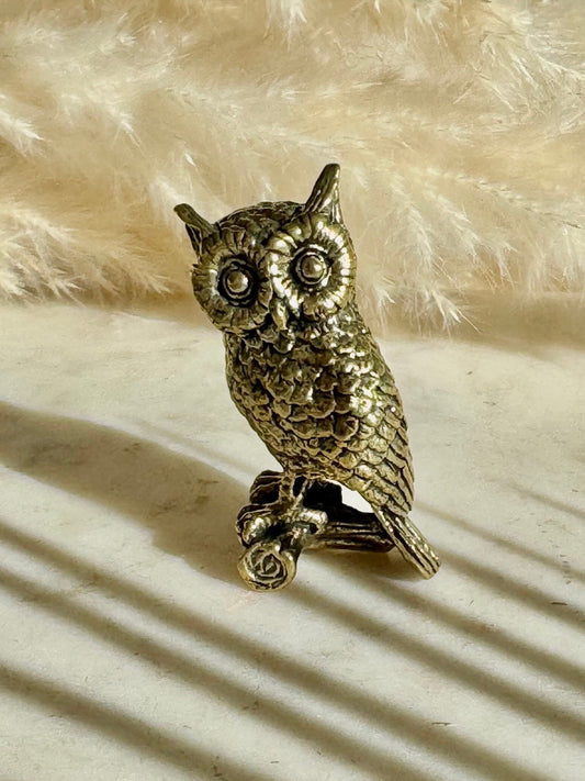 Wise eagle-owl figurine, Metal Owl ornament, fine lifelike solid brass figurine, desktop decoration, winter bird statuette, Christmas gift