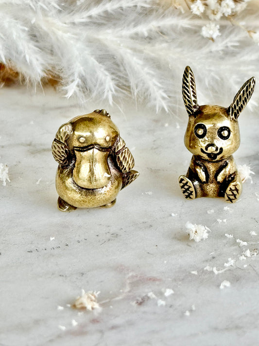 Solid Brass Mini Pokemon Figurines, Metal Psyduck ornament, Pukachu brass miniature, Pokémon Collectible Miniature, Pokemon lover Gift