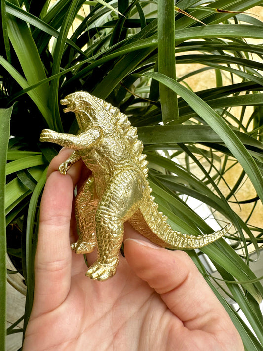 Solid golden brass miniature, Gojira Lizard, brass big lizard, solid Tabletop decor, Creative desktop ornament, cool gift for him