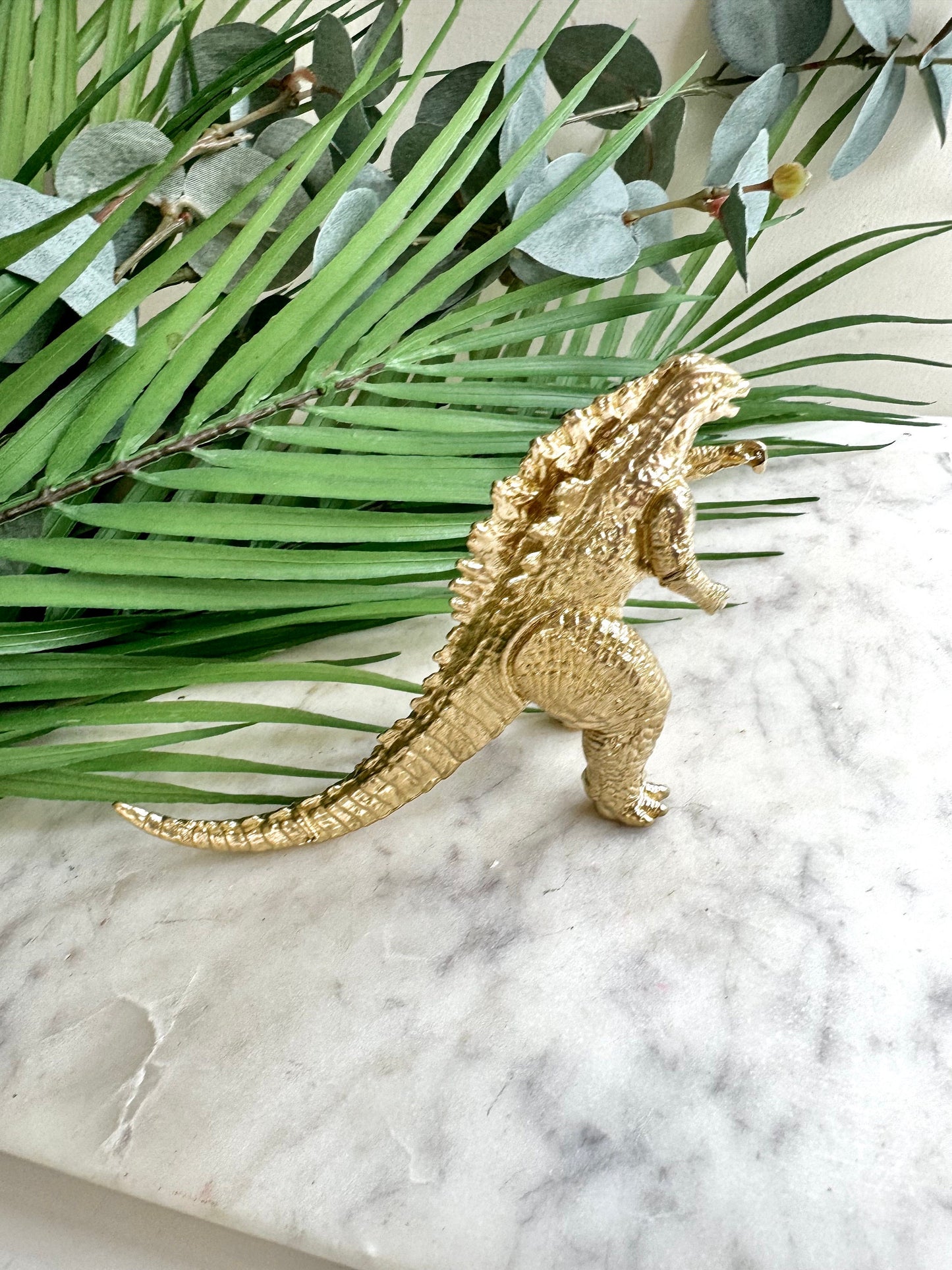 Solid golden brass miniature, Gojira Lizard, brass big lizard, solid Tabletop decor, Creative desktop ornament, cool gift for him