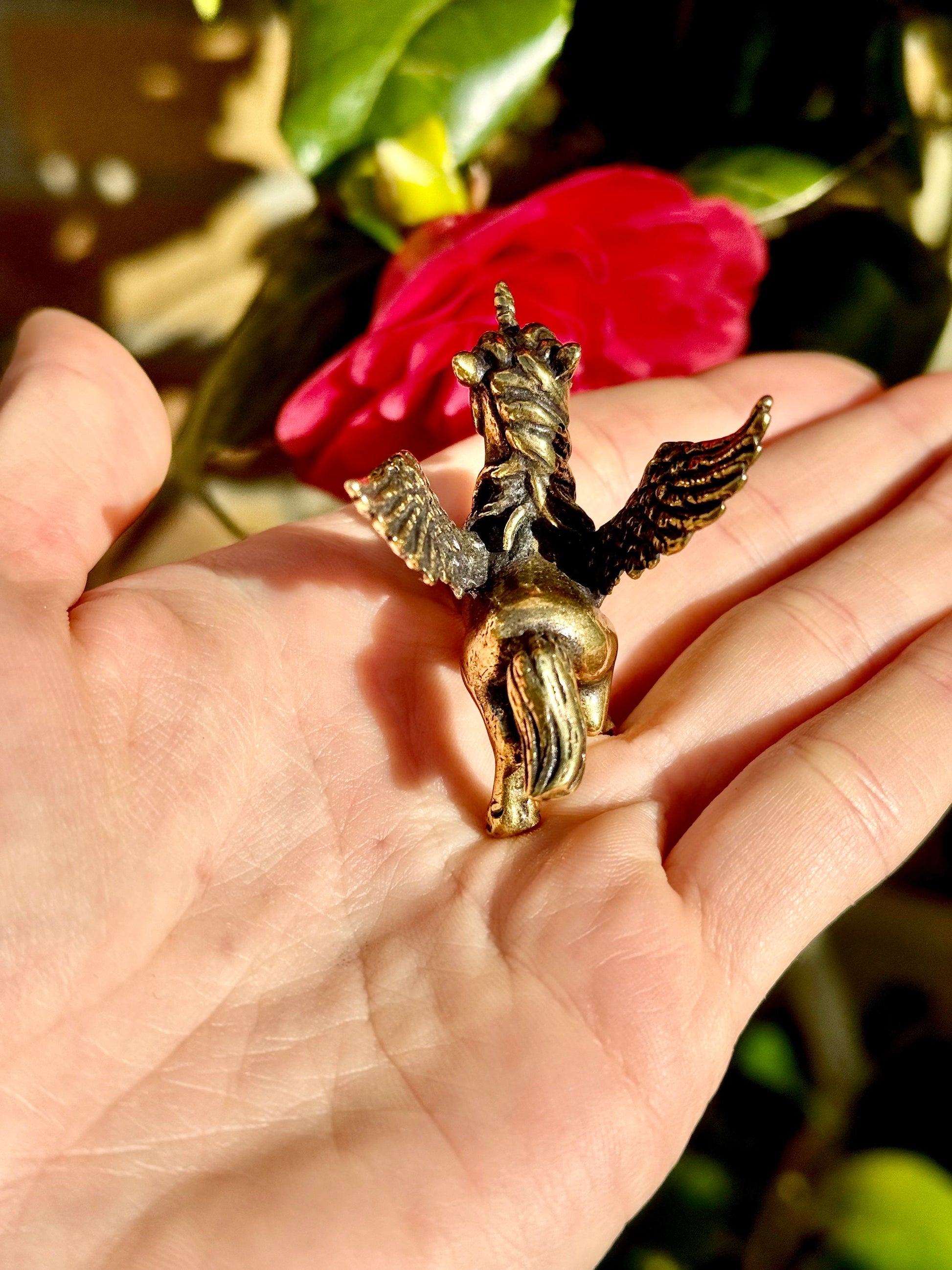 Adorable Pegasus miniature, solid brass unicorn figurine, cute little pony ornament gift, magical little present