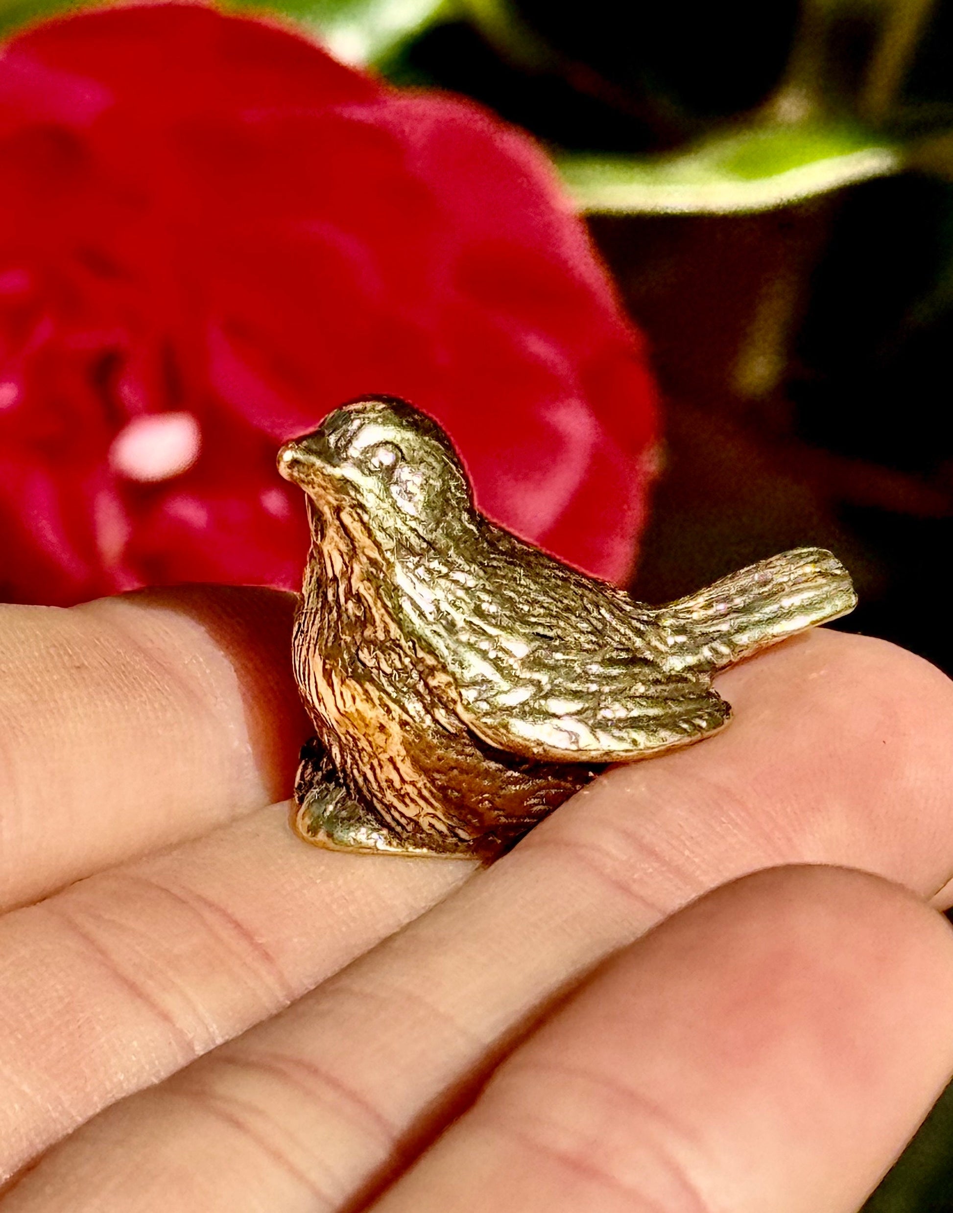 Adorable lifelike solid brass little chick birds statue, brass birdie figurine, adorable gift for bird lovers, st. valentine's day gift