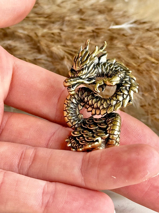 Wealthy Dragon solid brass miniature, Chinese Feng Shui Animal Statue, dragon with gold statuette, Chinese Mushu dragon new year gift