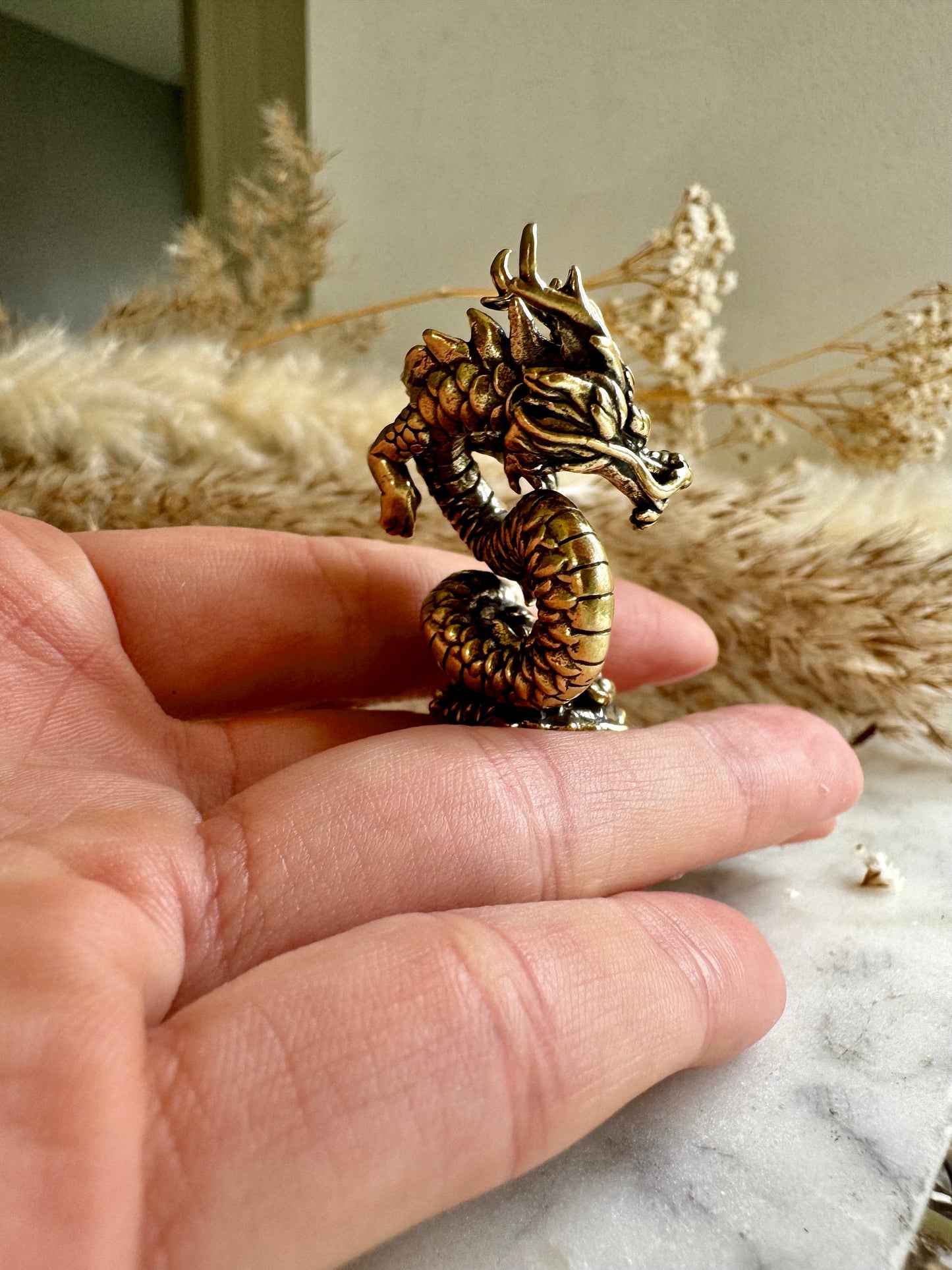 Wealthy Dragon solid brass miniature, Chinese Feng Shui Animal Statue, dragon with gold statuette, Chinese Mushu dragon new year gift