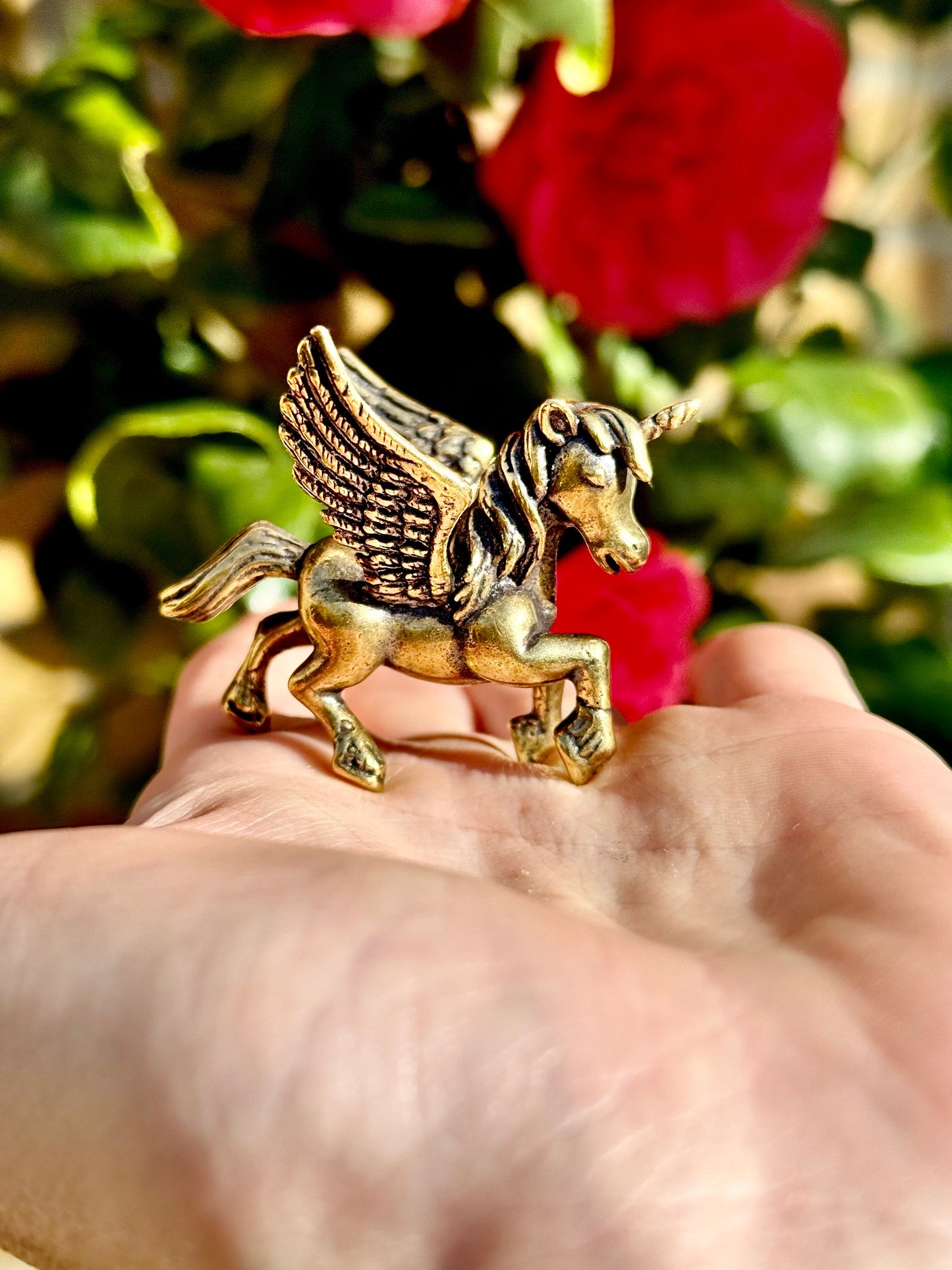 Adorable Pegasus miniature, solid brass unicorn figurine, cute little pony ornament gift, magical little present