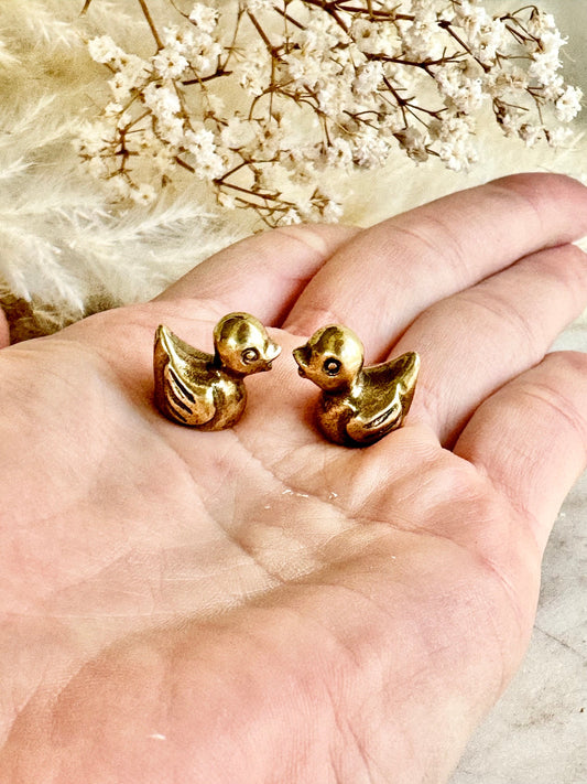 Tiny Duck miniature, solid brass little bird figurine, Couple of ducks miniature gift, Desktop ornament, Japanese style figuri