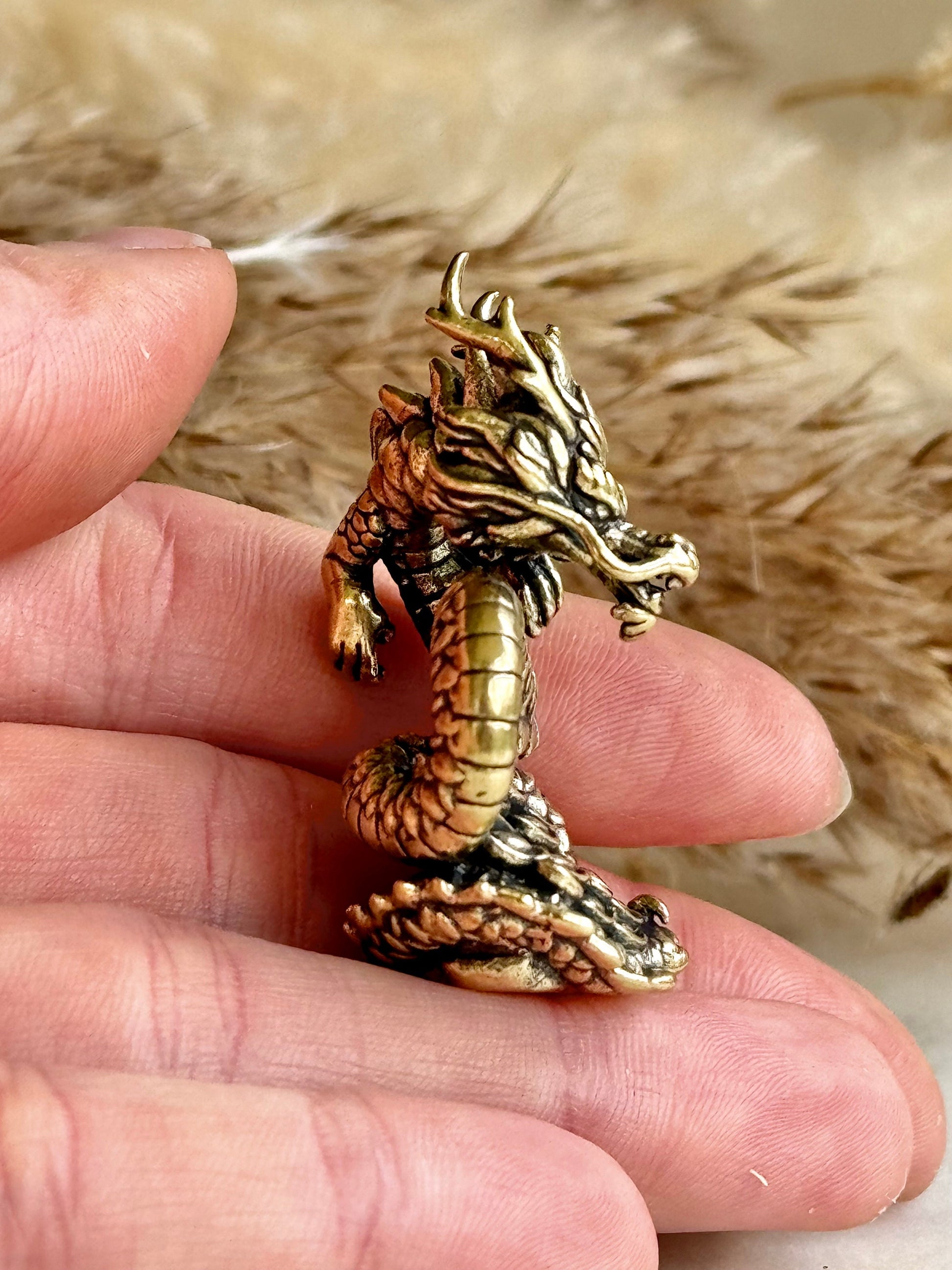 Wealthy Dragon solid brass miniature, Chinese Feng Shui Animal Statue, dragon with gold statuette, Chinese Mushu dragon new year gift