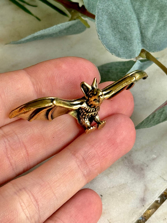 Sold Brass Bat Figurine, Vampire Animal Golden Miniature Small Figurine, Bat ornament, Gothic pedant