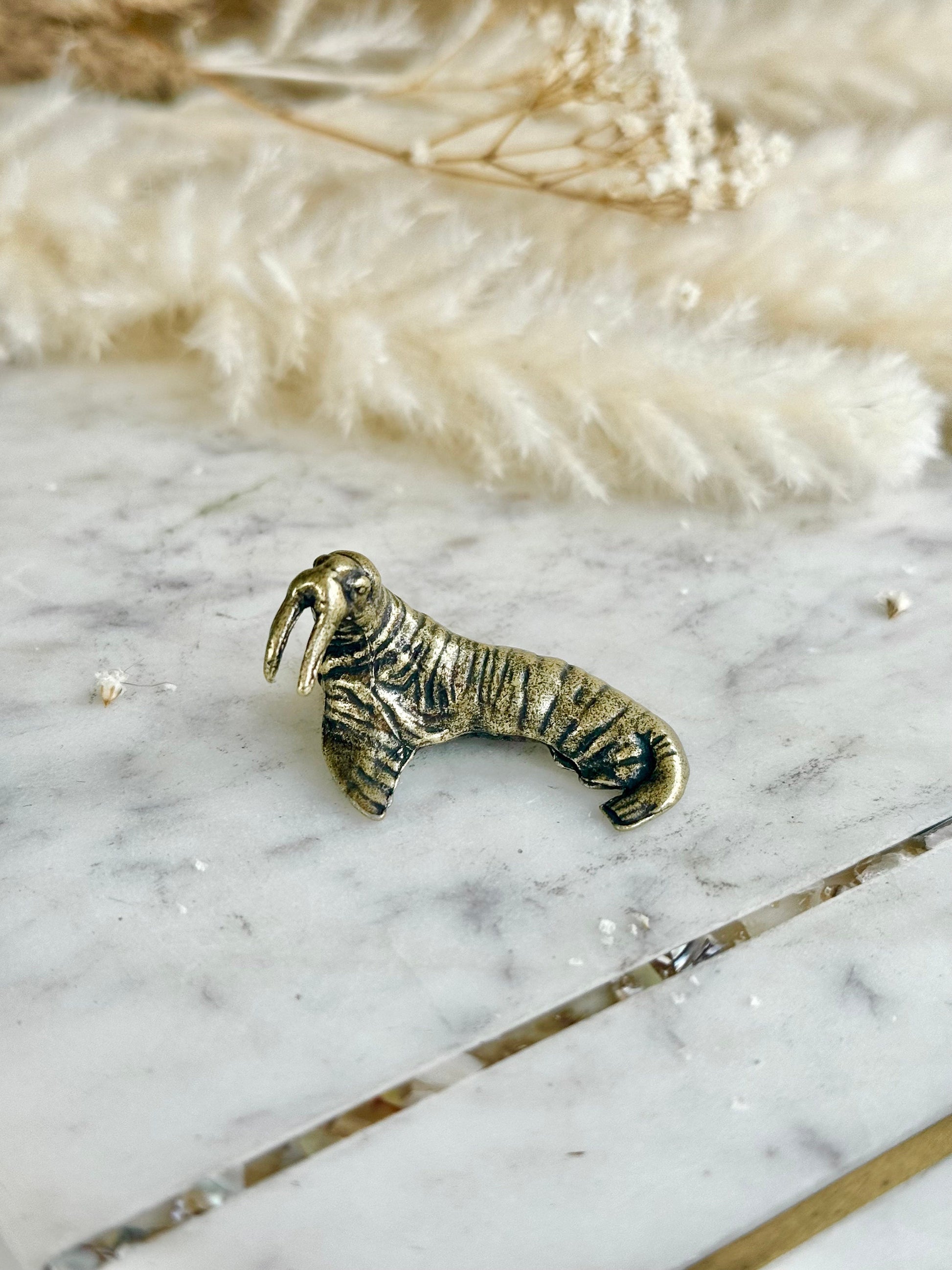 Solid Brass North Pole Walrus Figurine: Detailed Sculpture for arctic animal Lovers