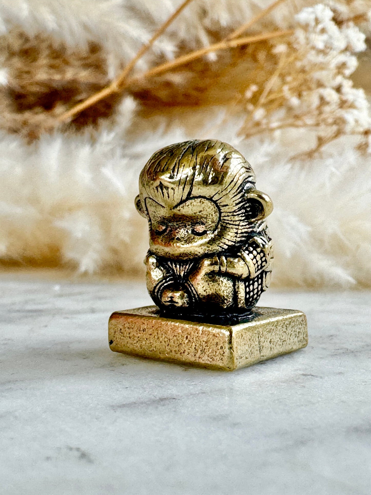 Spiritual Monkey brass statuette, meditation figurine, Metal Monkey Teacher spiritual mentor Figurine, Buddhist monk Medatating miniature