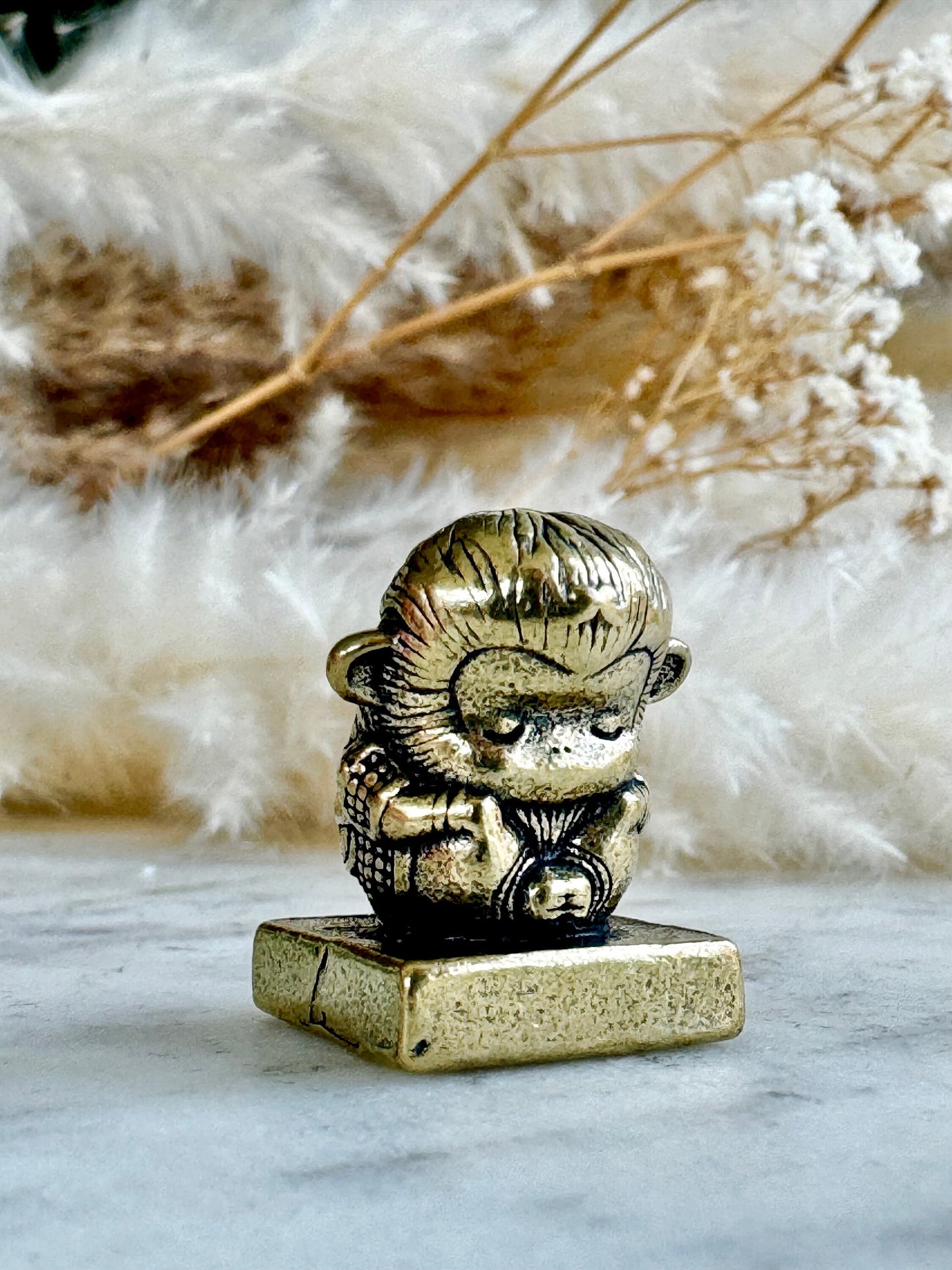 Spiritual Monkey brass statuette, meditation figurine, Metal Monkey Teacher spiritual mentor Figurine, Buddhist monk Medatating miniature