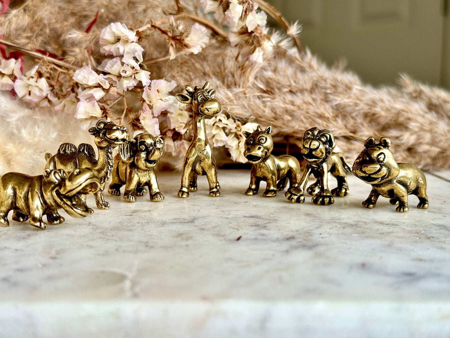 Cute style Adorable Pony figurine, Solid Brass Carved Zebra Statue, Safari home decoration, collectible zoo animal brass miniature
