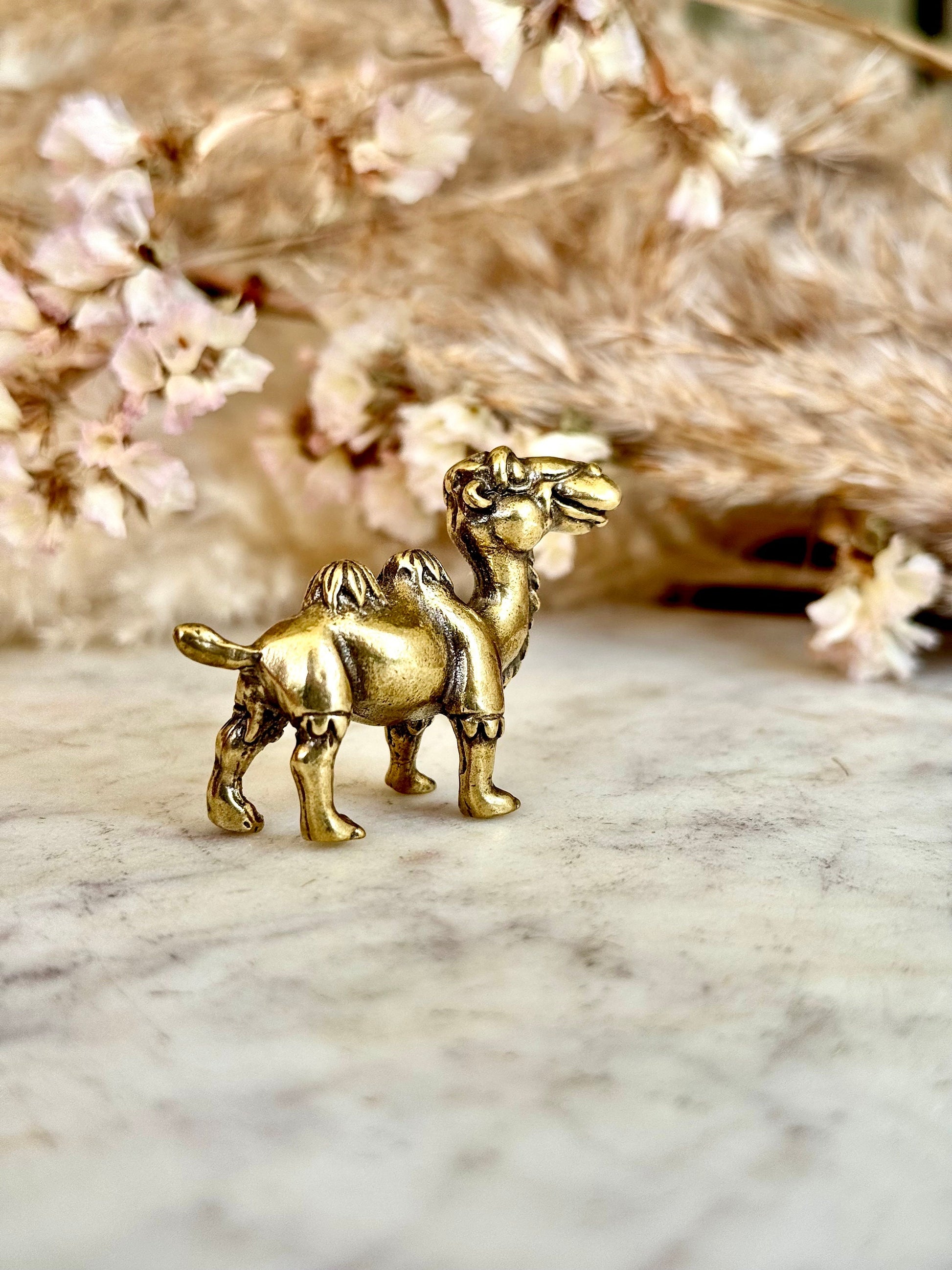 Solid brass Happy camel, Desert Animal figurine, Brass Desert ornament, engraved brass statuette, Creative paperweight