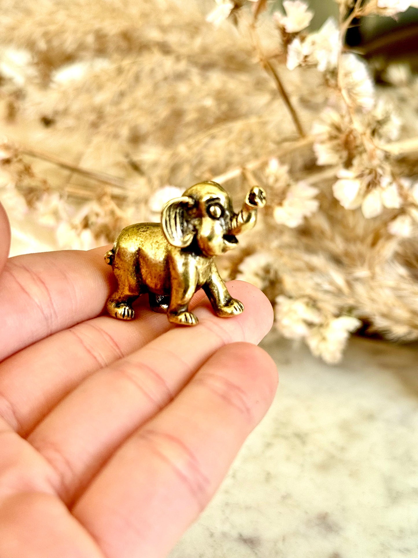 Solid brass Happy elephant figurine, beautiful jungle decor, collectible elephant, cool style Animal miniature