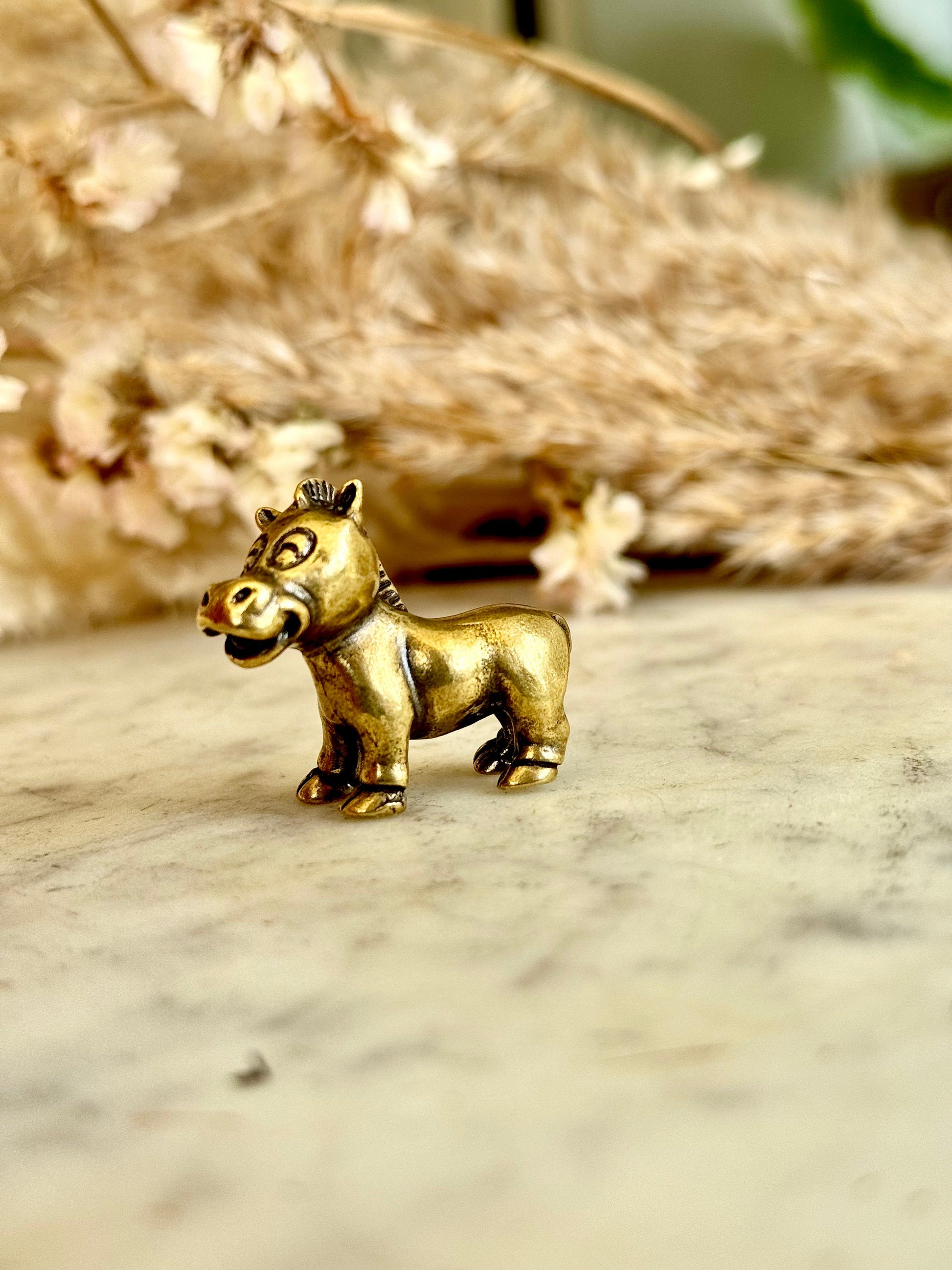 Cute style Adorable Pony figurine, Solid Brass Carved Zebra Statue, Safari home decoration, collectible zoo animal brass miniature