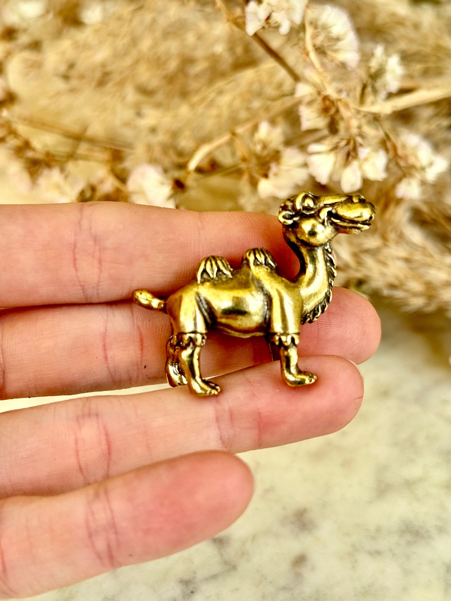 Solid brass Happy camel, Desert Animal figurine, Brass Desert ornament, engraved brass statuette, Creative paperweight