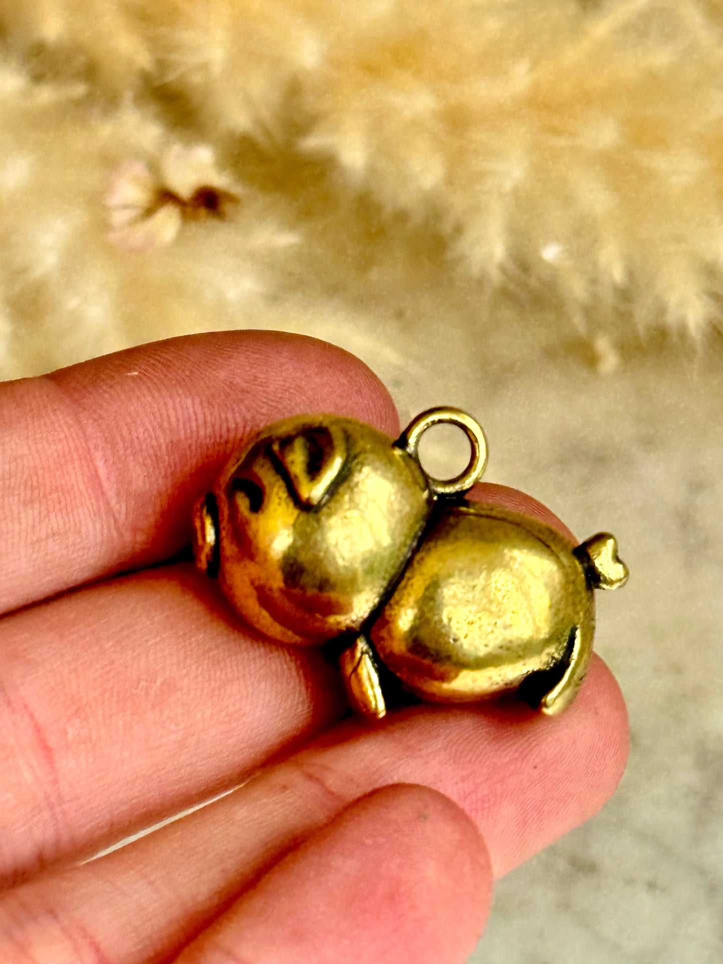 Happy little piglet fine workmanship solid brass keyring, brass pig charm, cute little piggy sculpture
