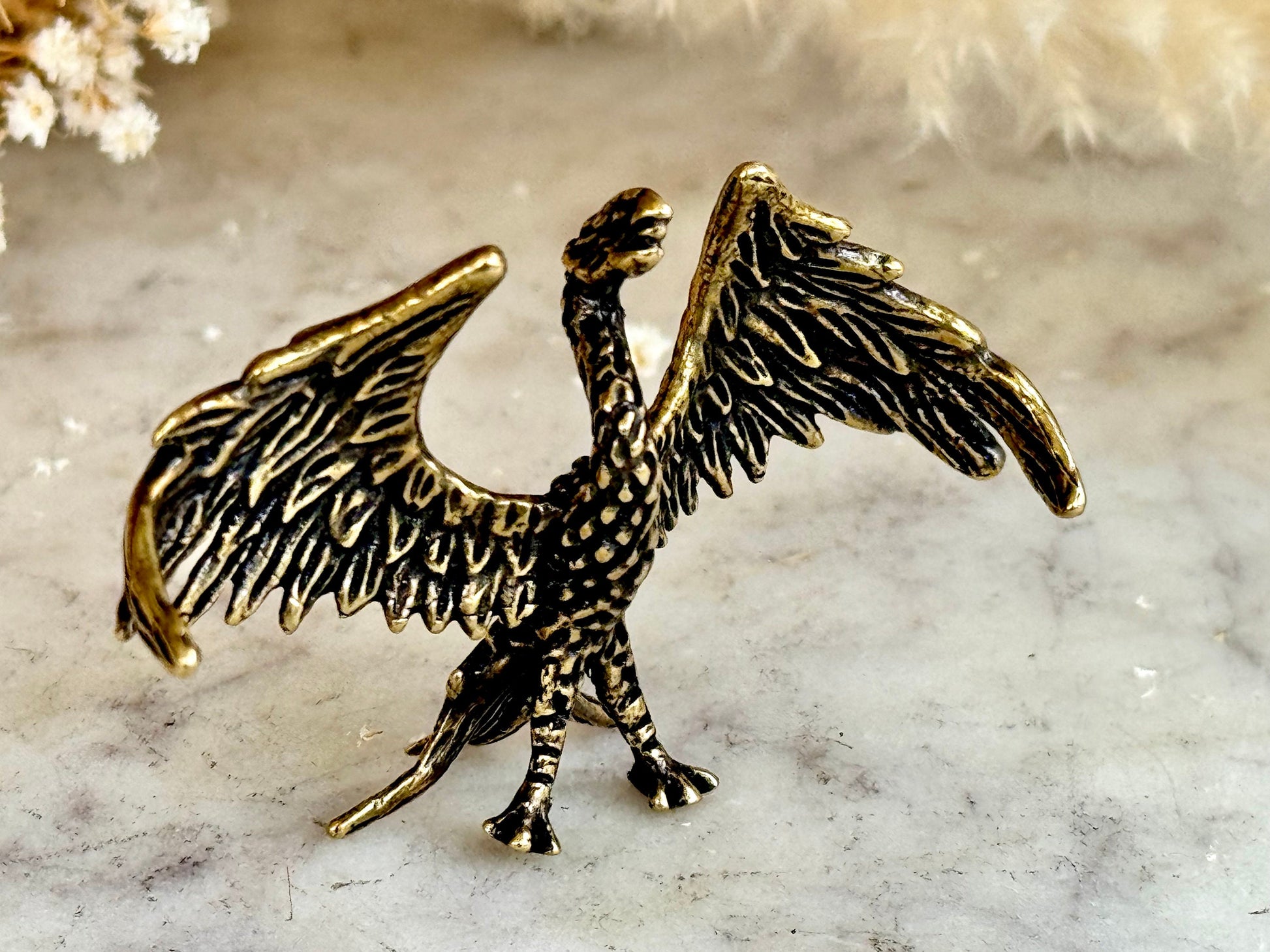 Beautiful Miniature Phoenix Statue in Solid Brass - Collectible Figurine - A Unique and Elegant Gift